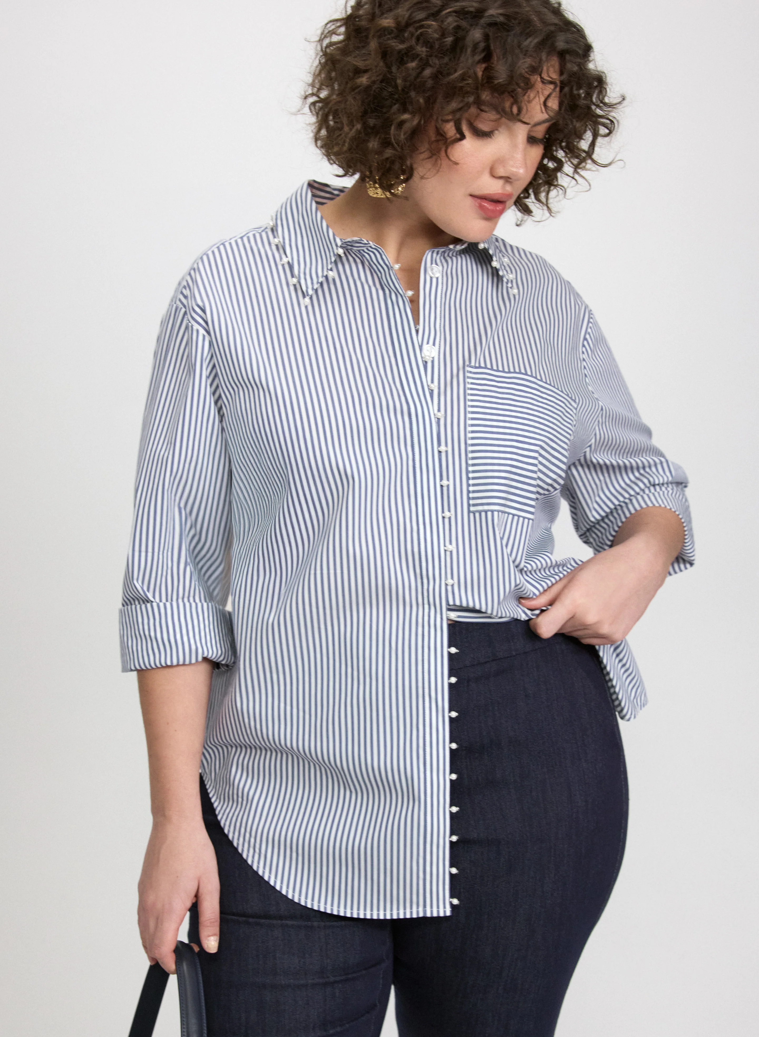 Stripe Pearl Trim Blouse