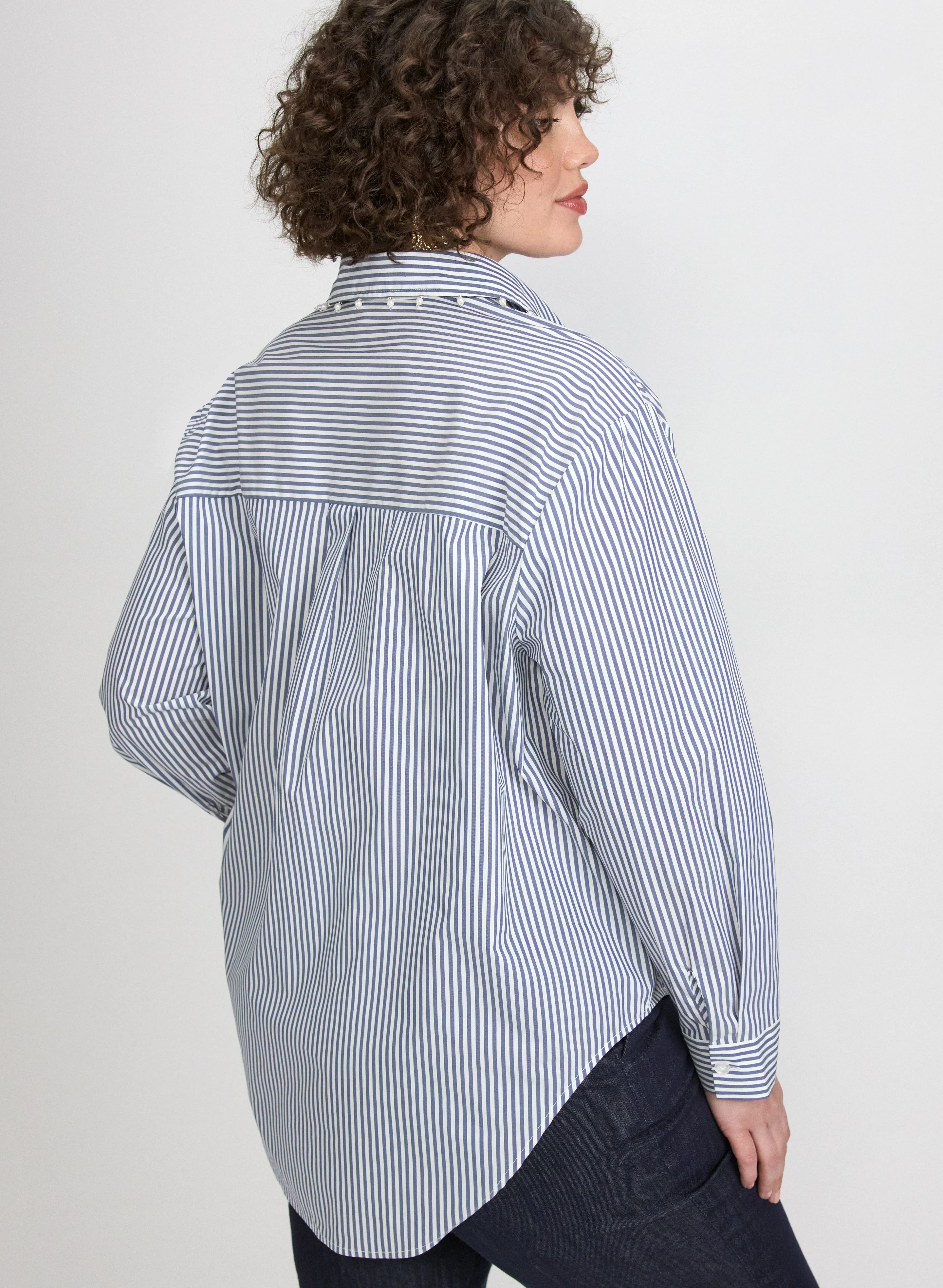 Stripe Pearl Trim Blouse - Image 4