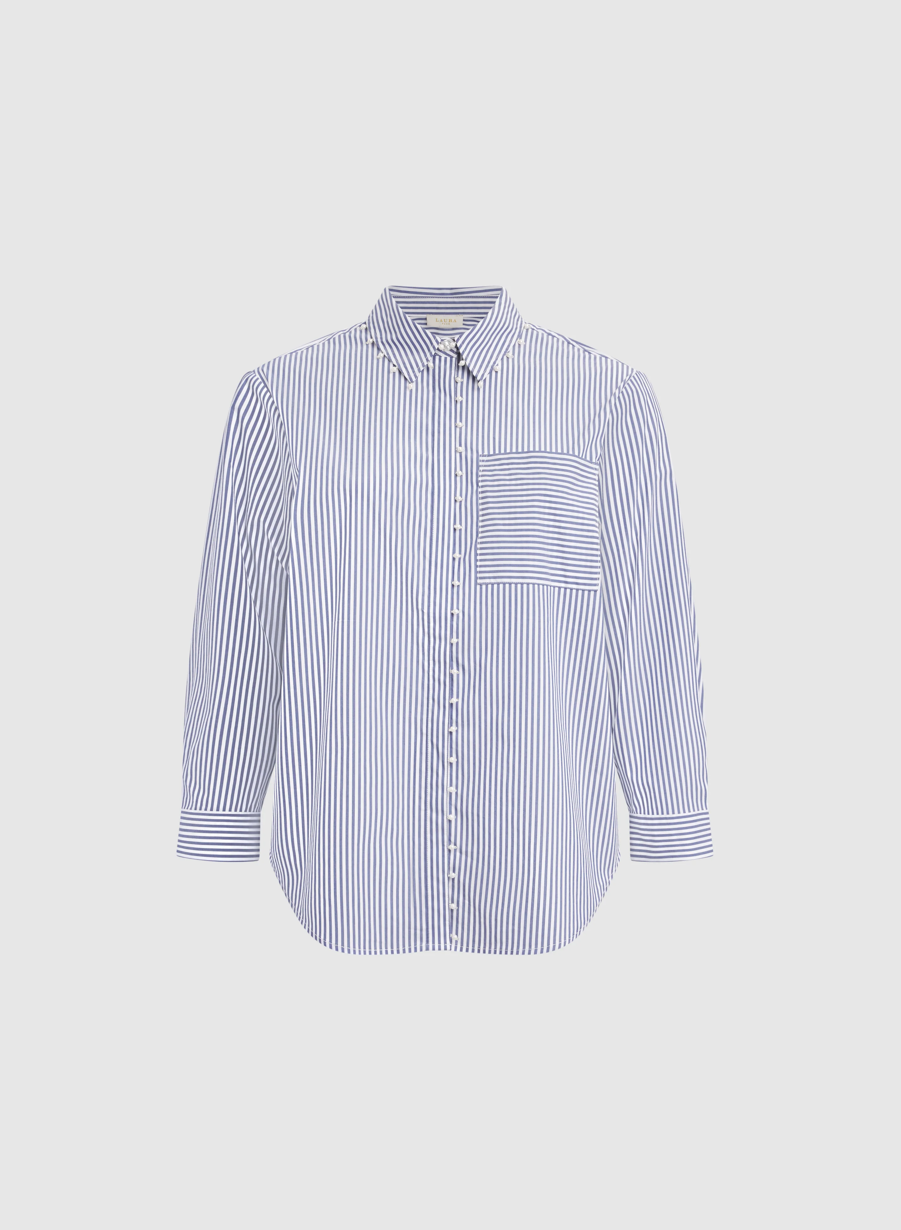 Stripe Pearl Trim Blouse - Image 7