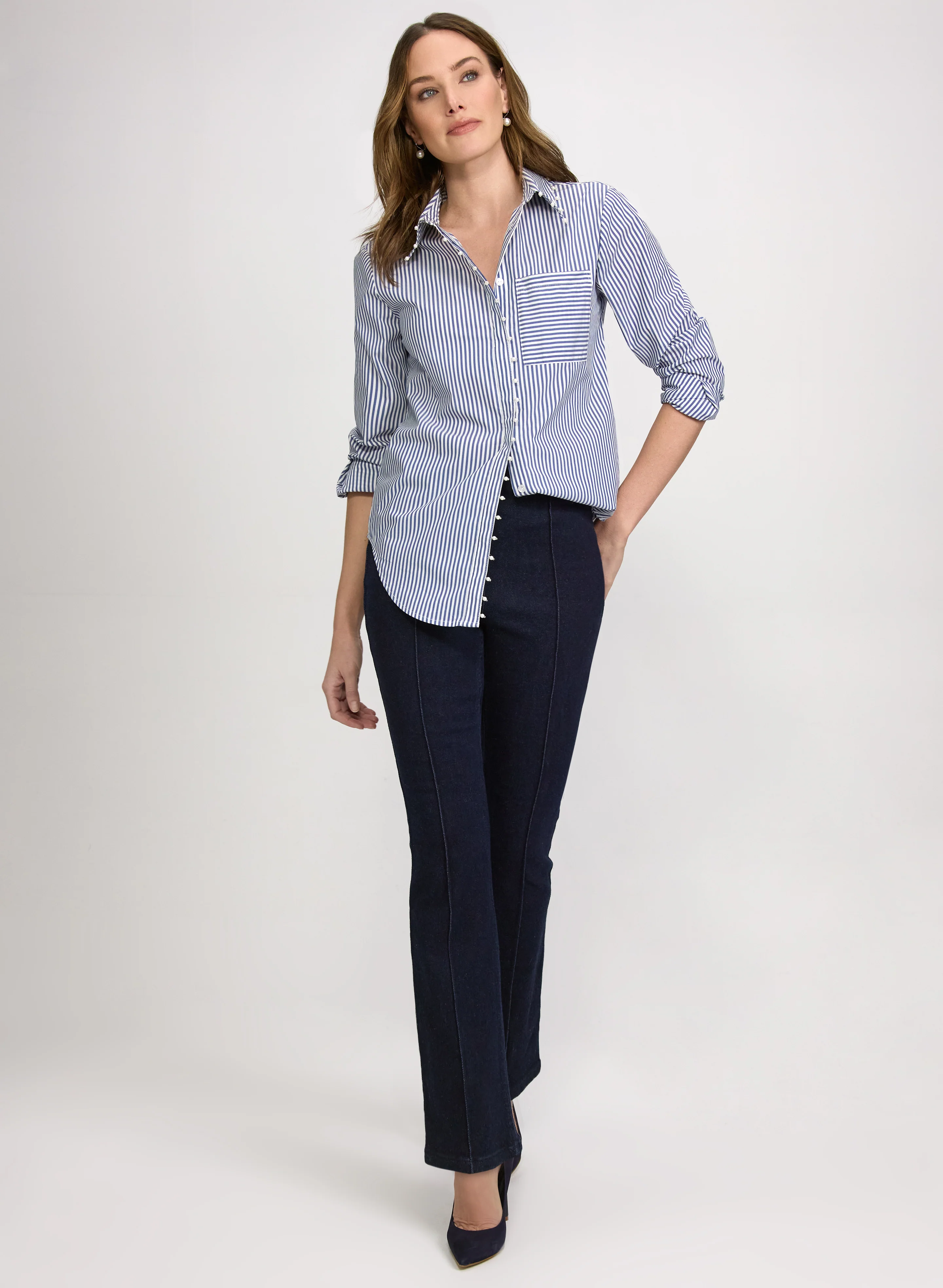 Stripe Pearl Trim Blouse - Image 3