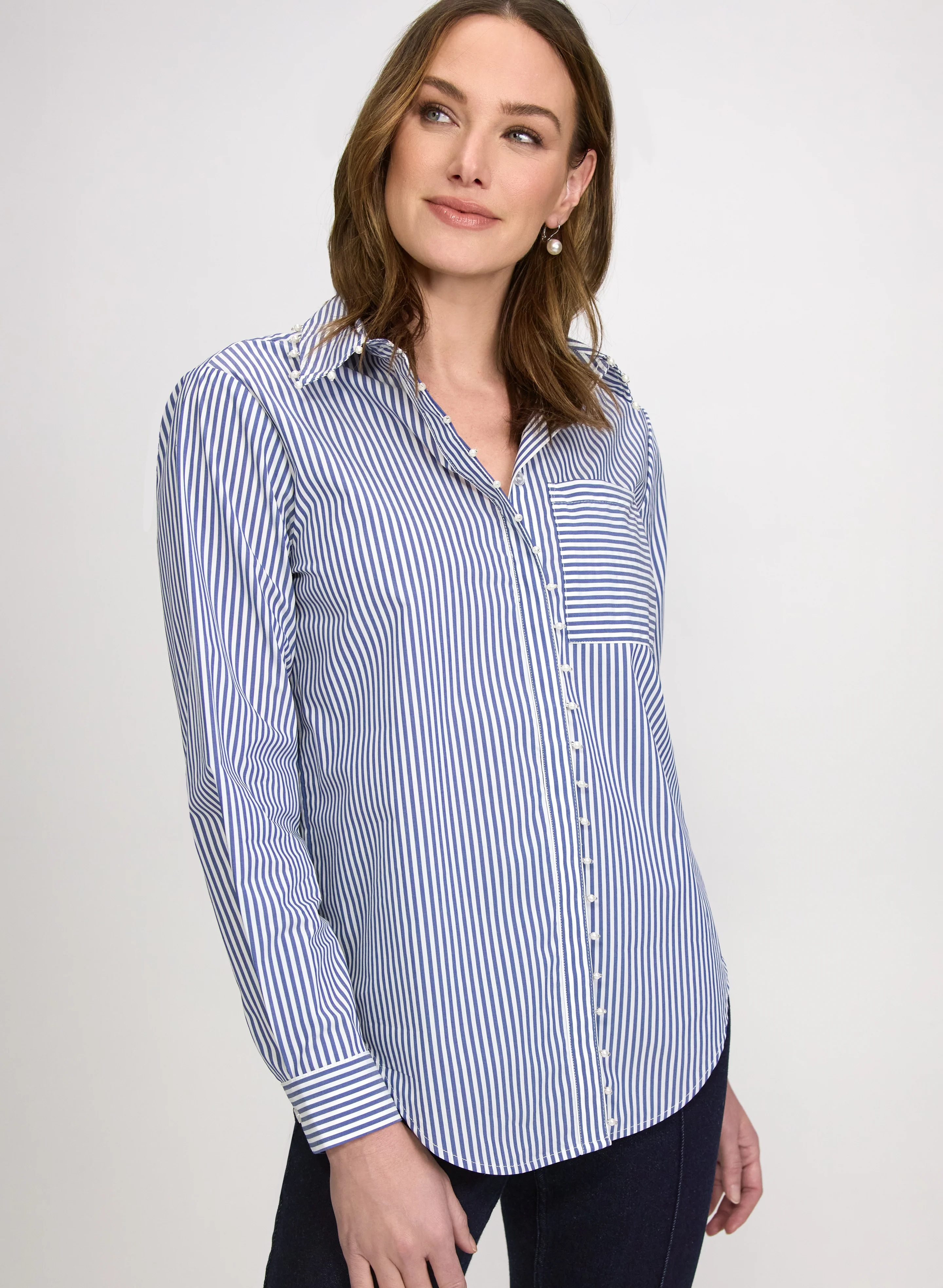 Stripe Pearl Trim Blouse - Image 4