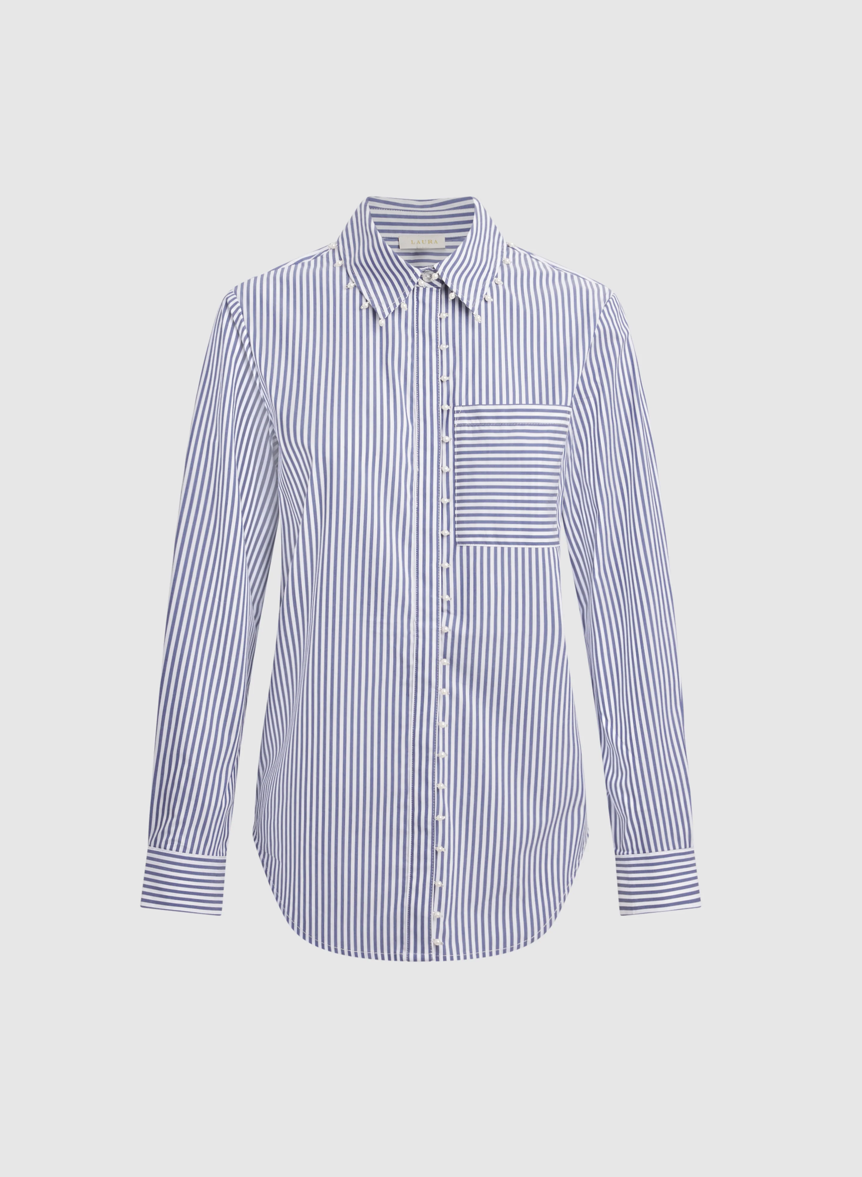 Stripe Pearl Trim Blouse - Image 6