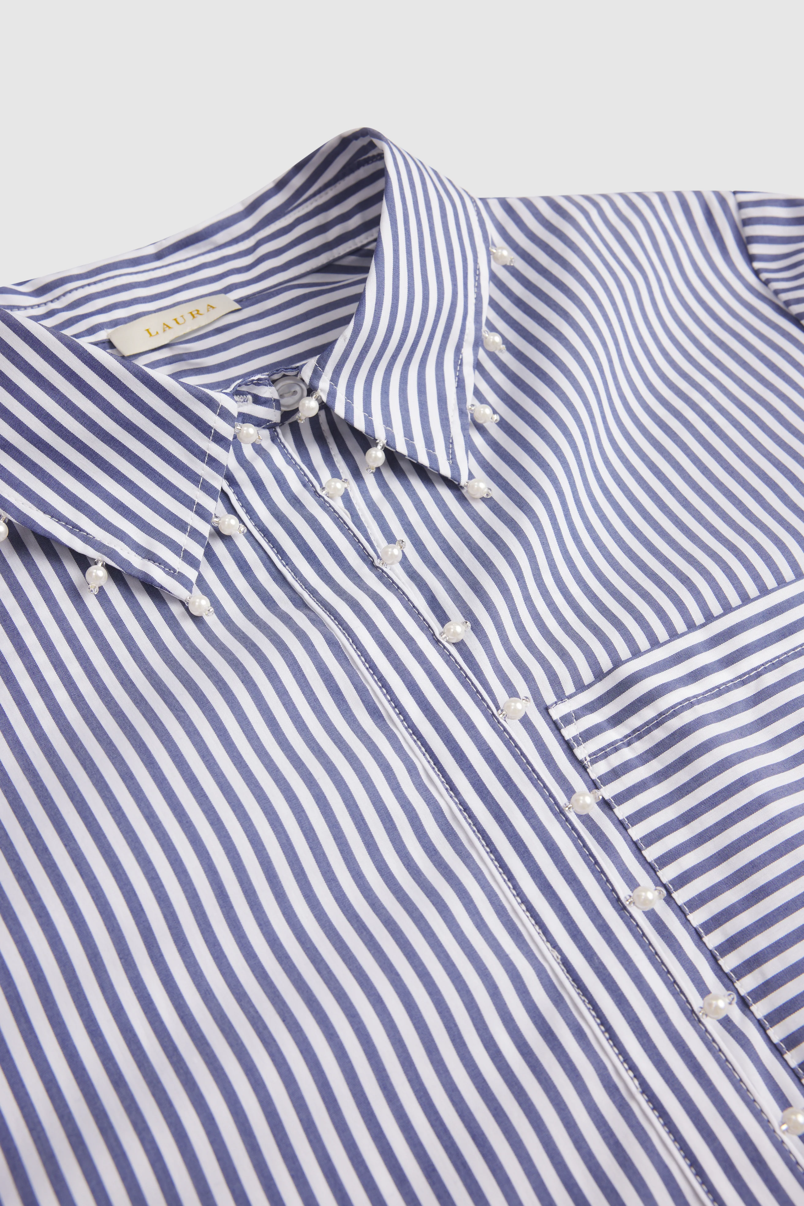 Stripe Pearl Trim Blouse - Image 7