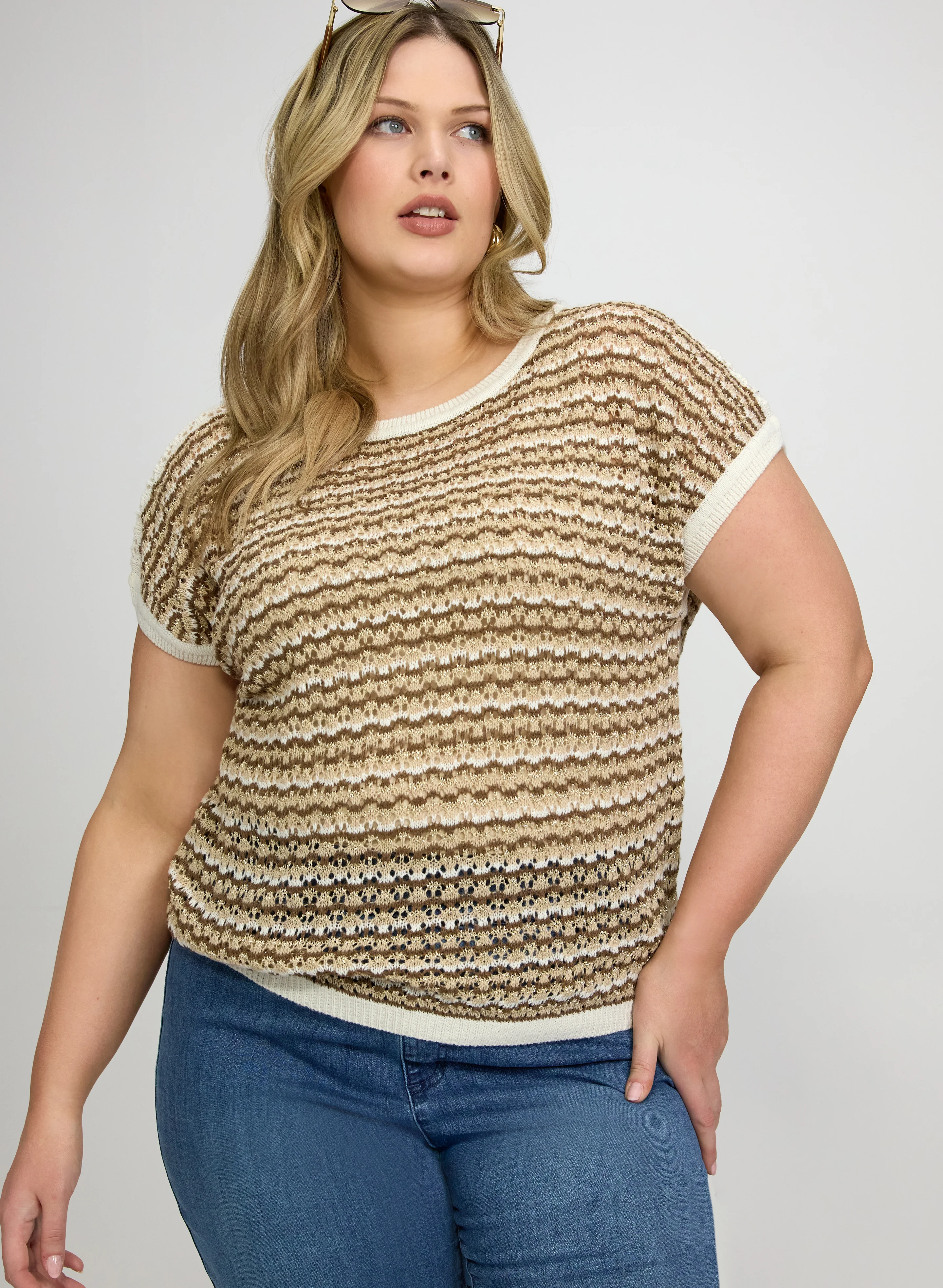 Stripe Pointelle Knit Sweater