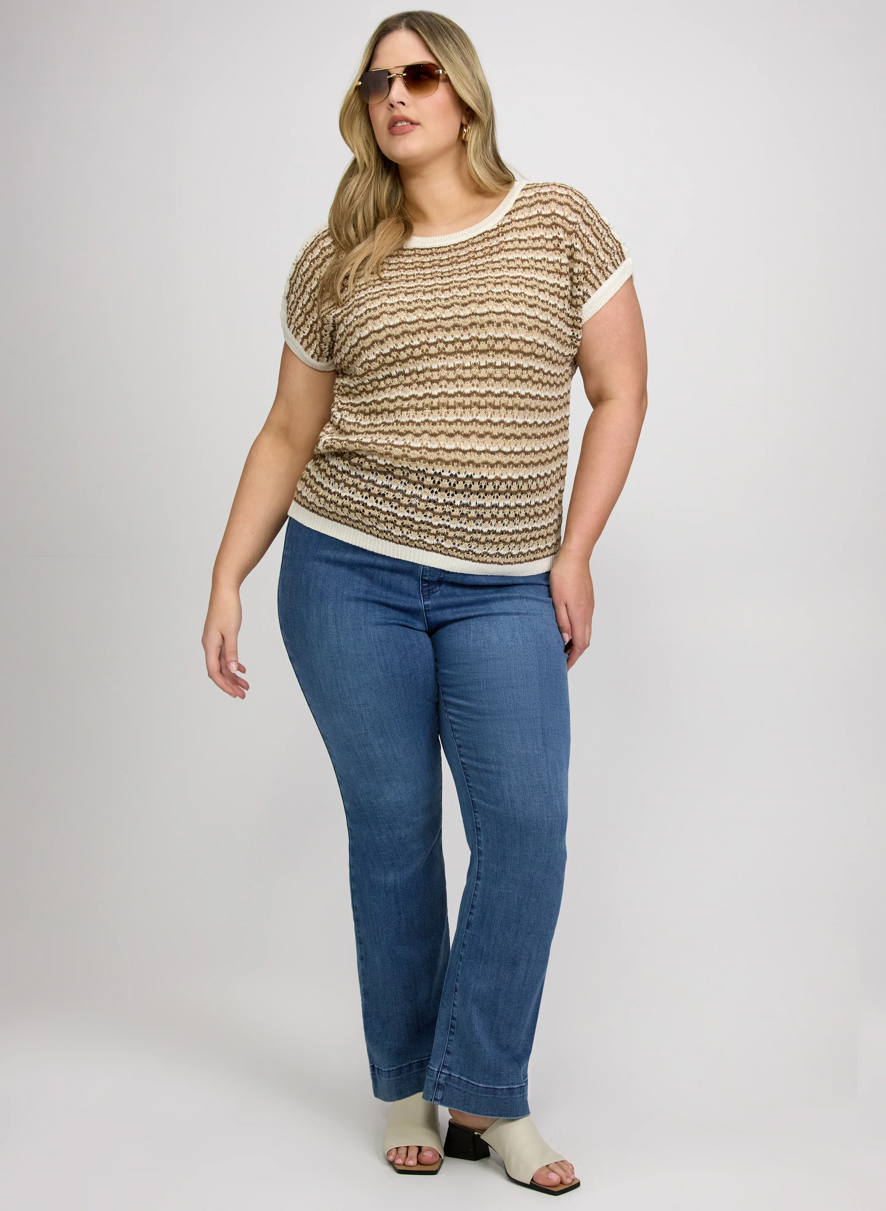 Stripe Pointelle Knit Sweater - Image 3
