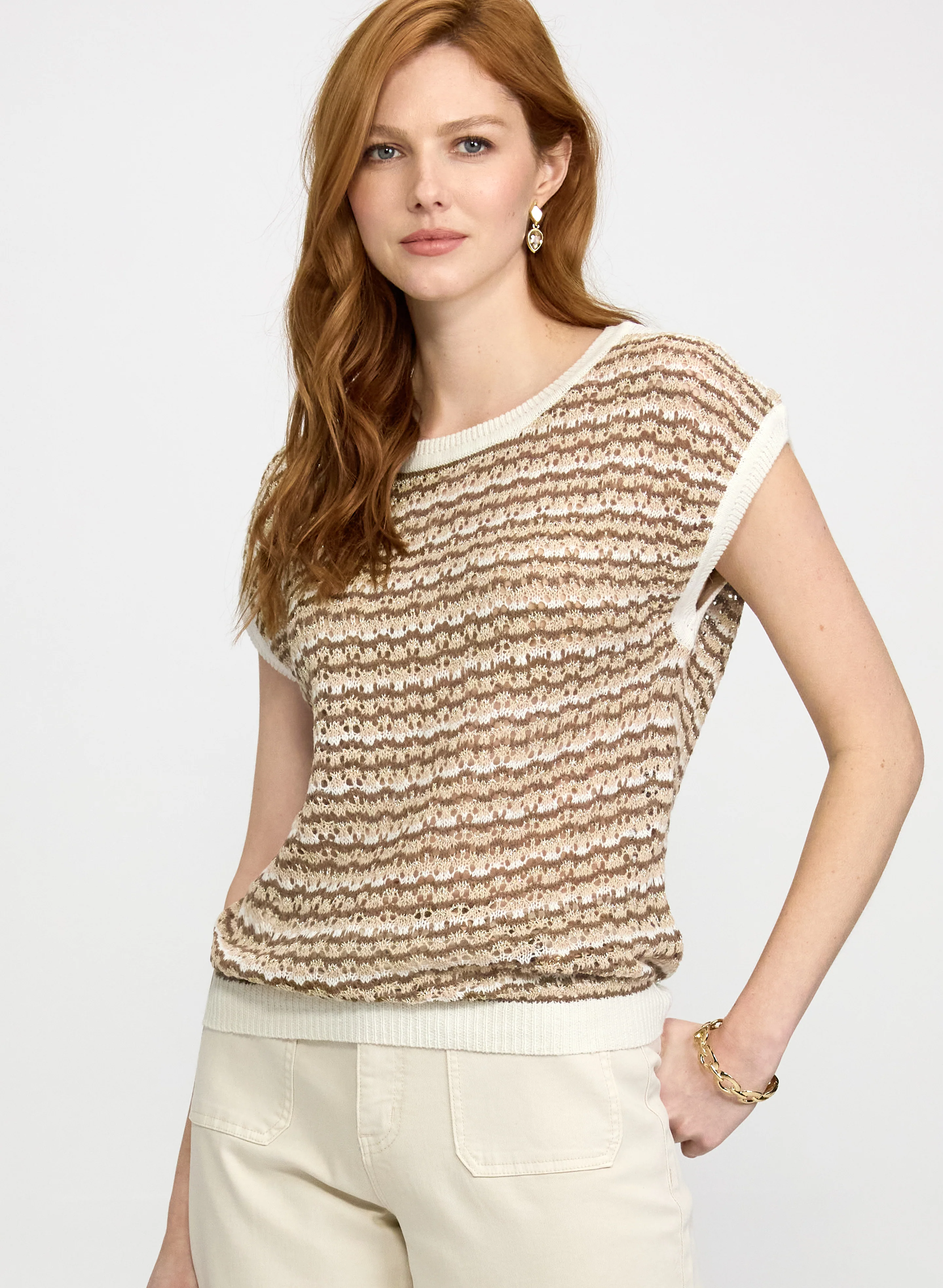 Stripe Pointelle Knit Sweater