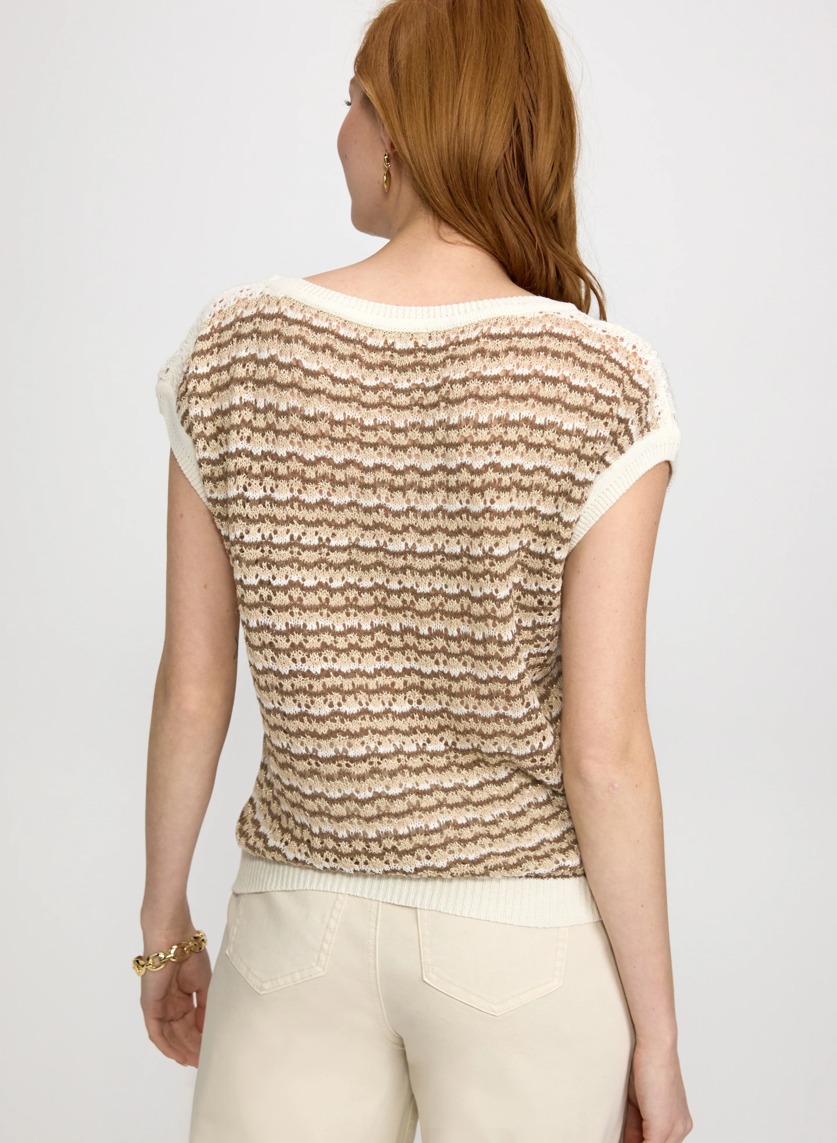 Stripe Pointelle Knit Sweater - Image 4