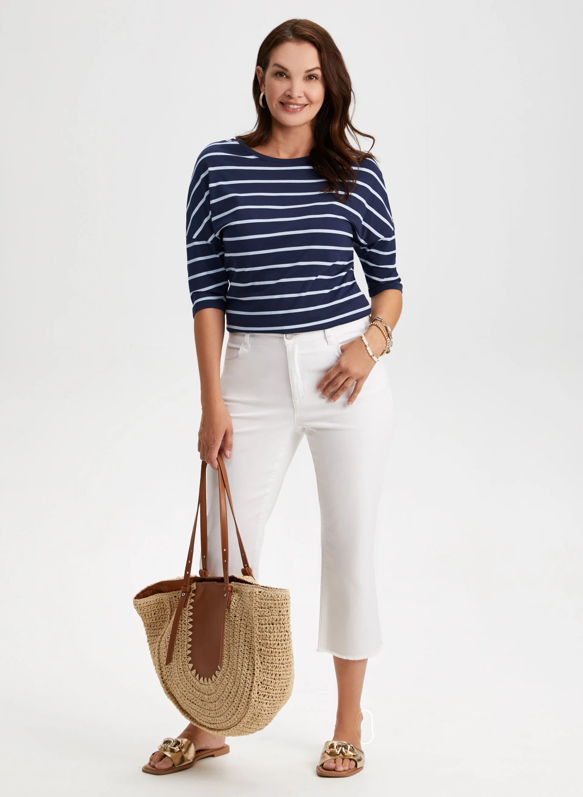 Stripe Print 3/4 Sleeve Tee - Image 3