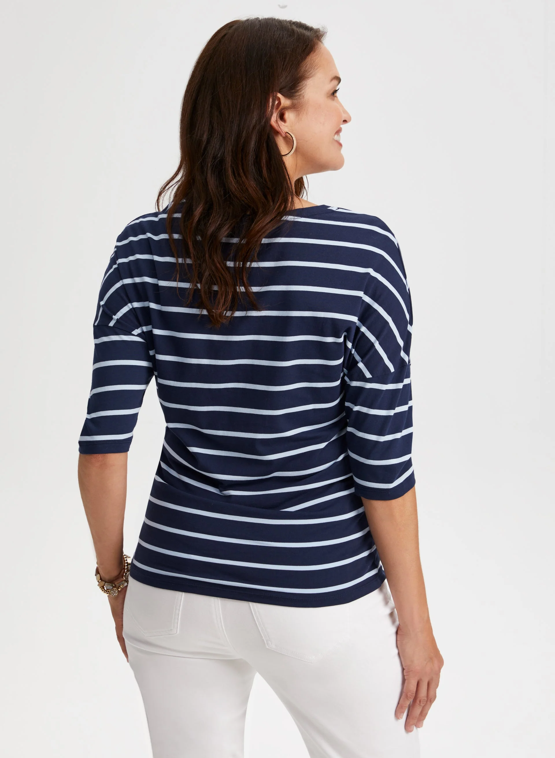 Stripe Print 3/4 Sleeve Tee - Image 4