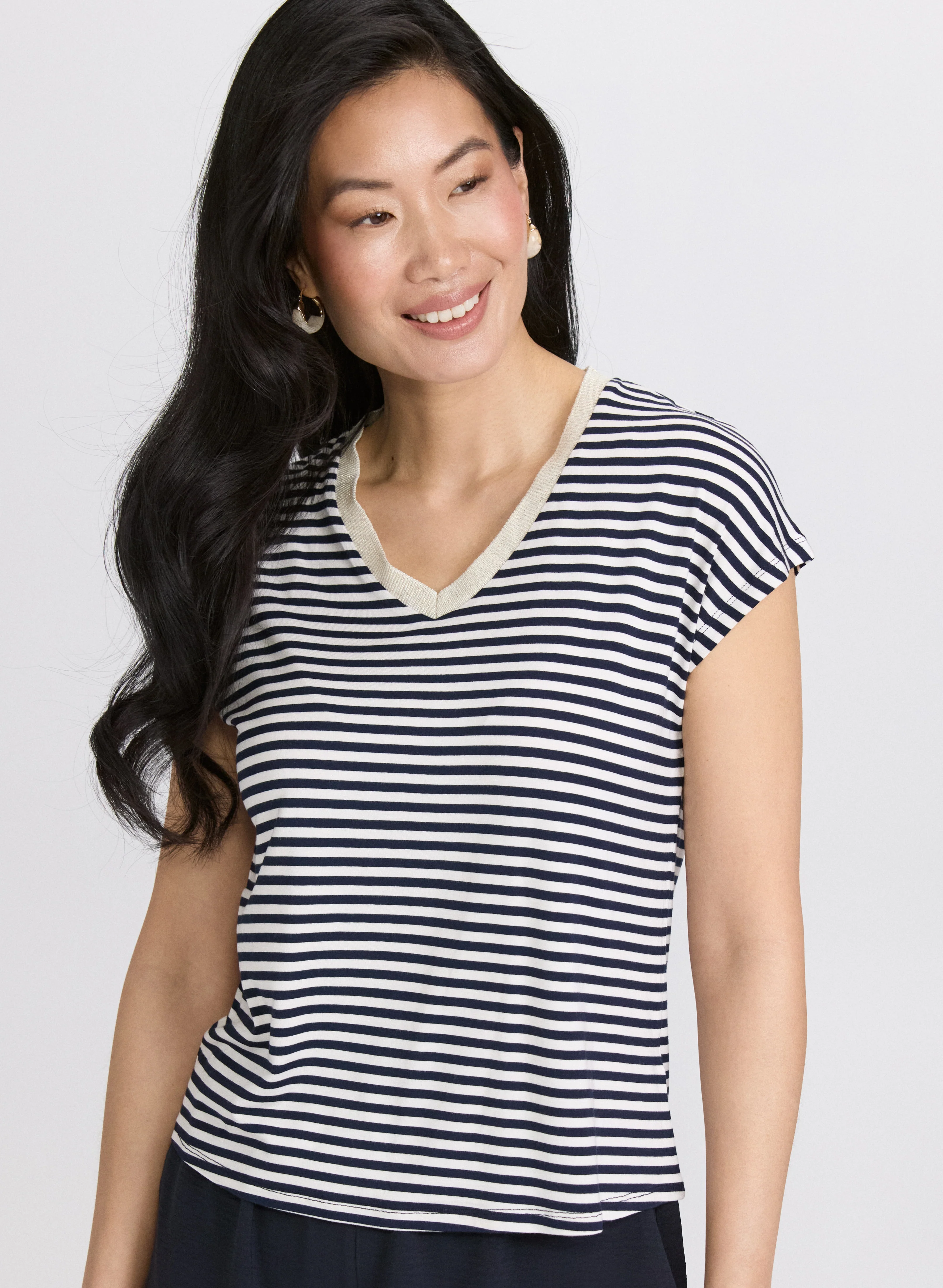 Striped Cap Sleeve T-Shirt - Image 5
