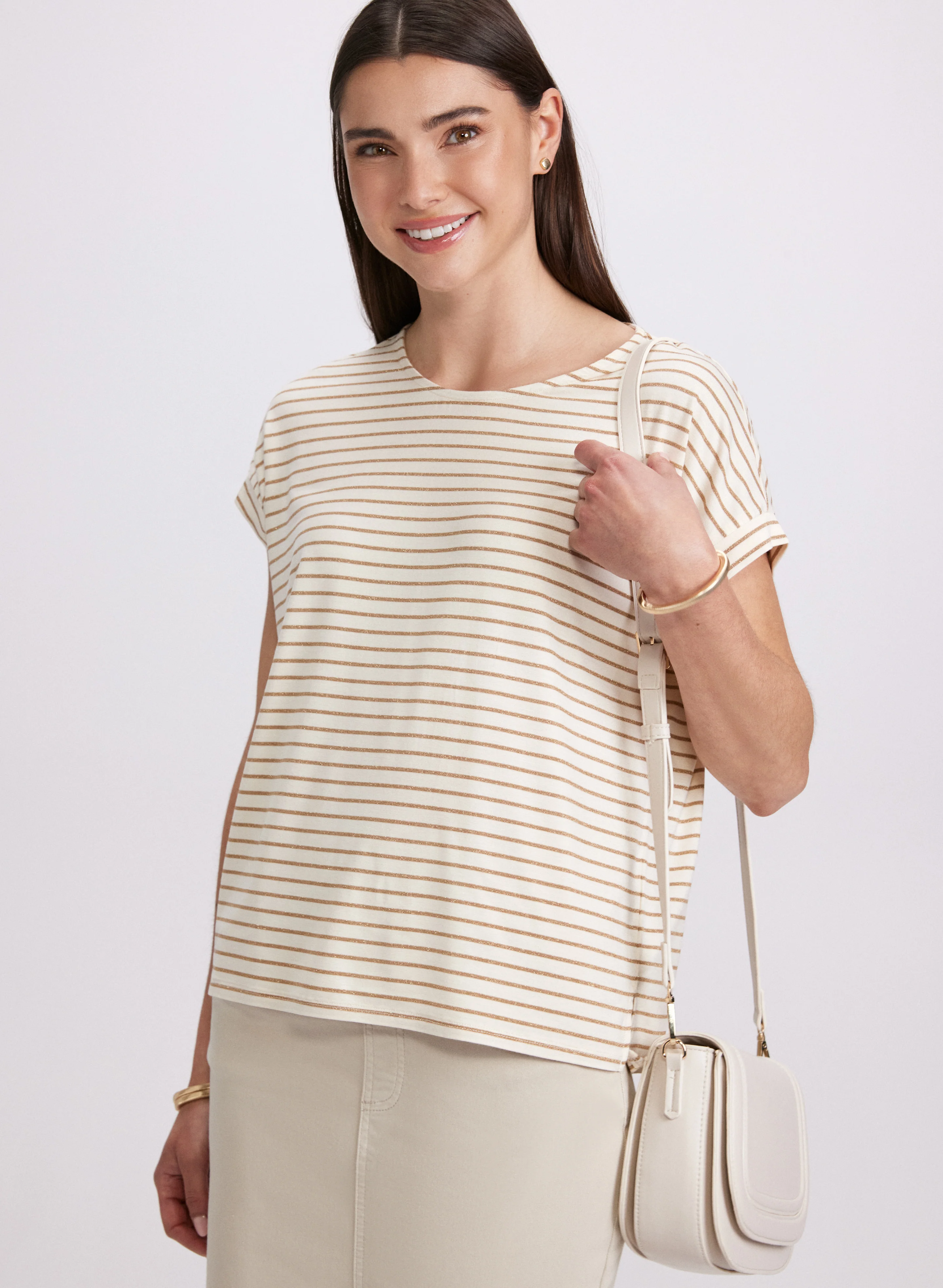 Striped Cap Sleeve T-Shirt - Image 4
