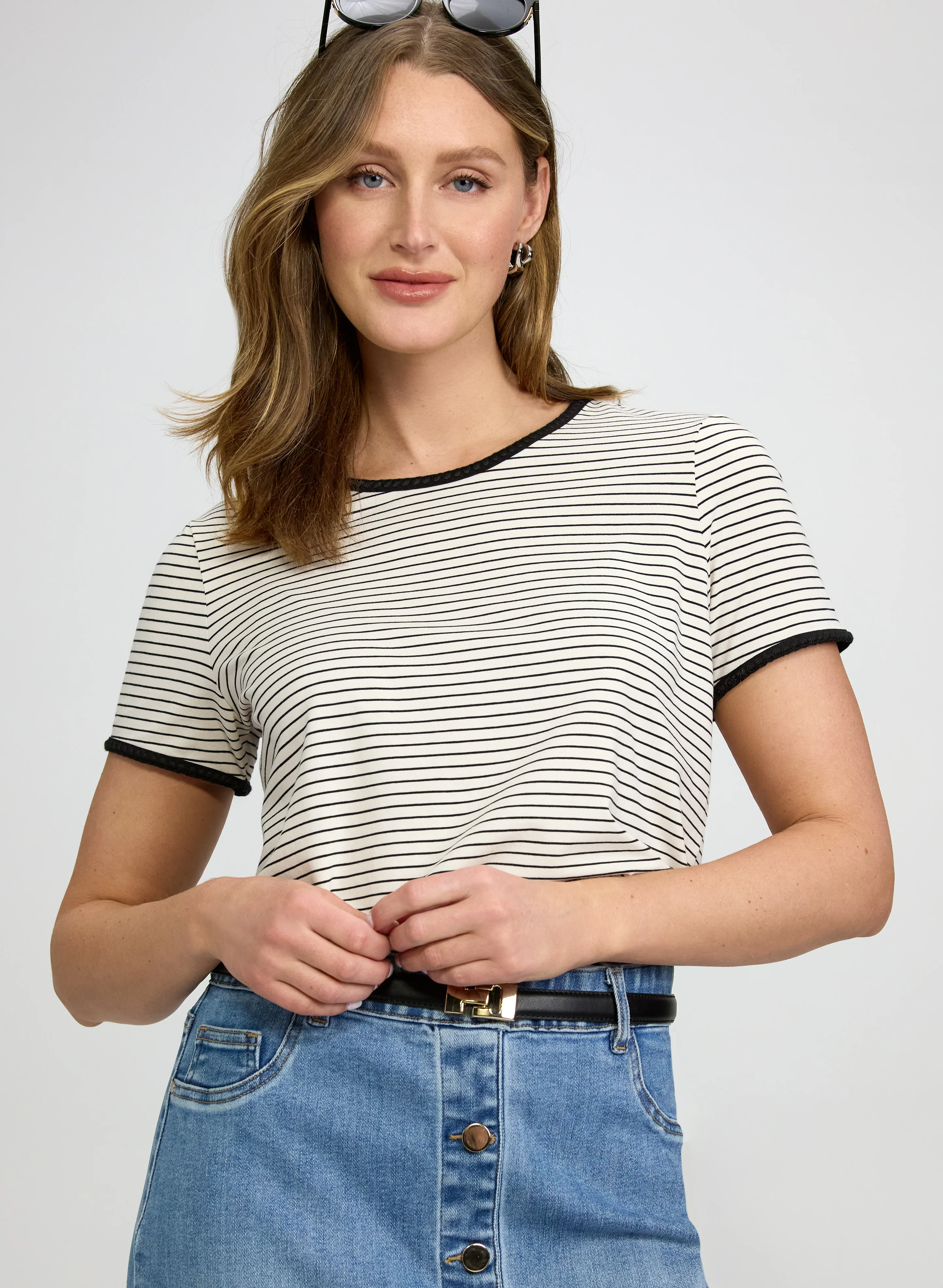 Striped Contrast Trim T-Shirt