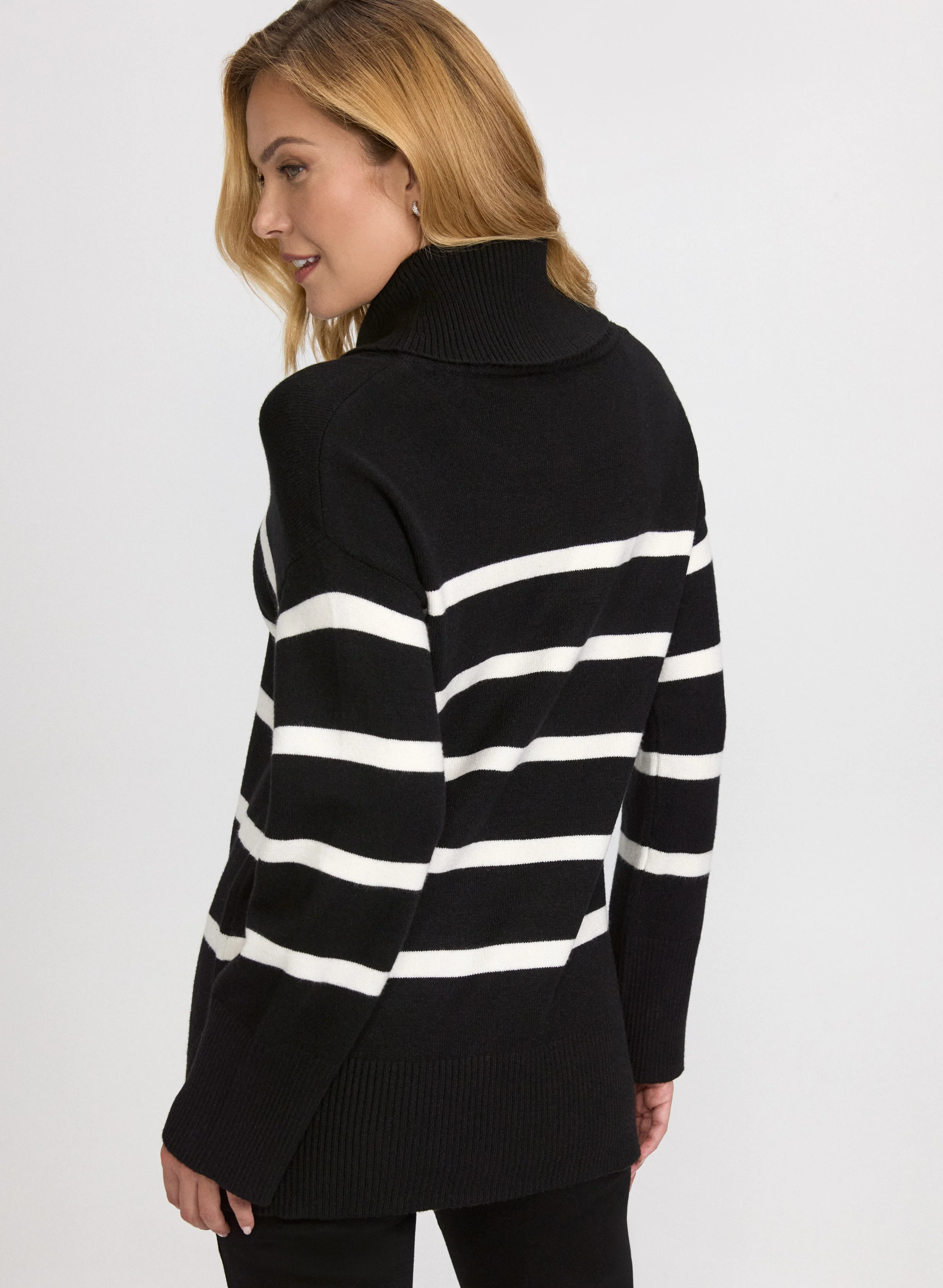 Striped Cowl Neck Tunic Sweater - Image 4