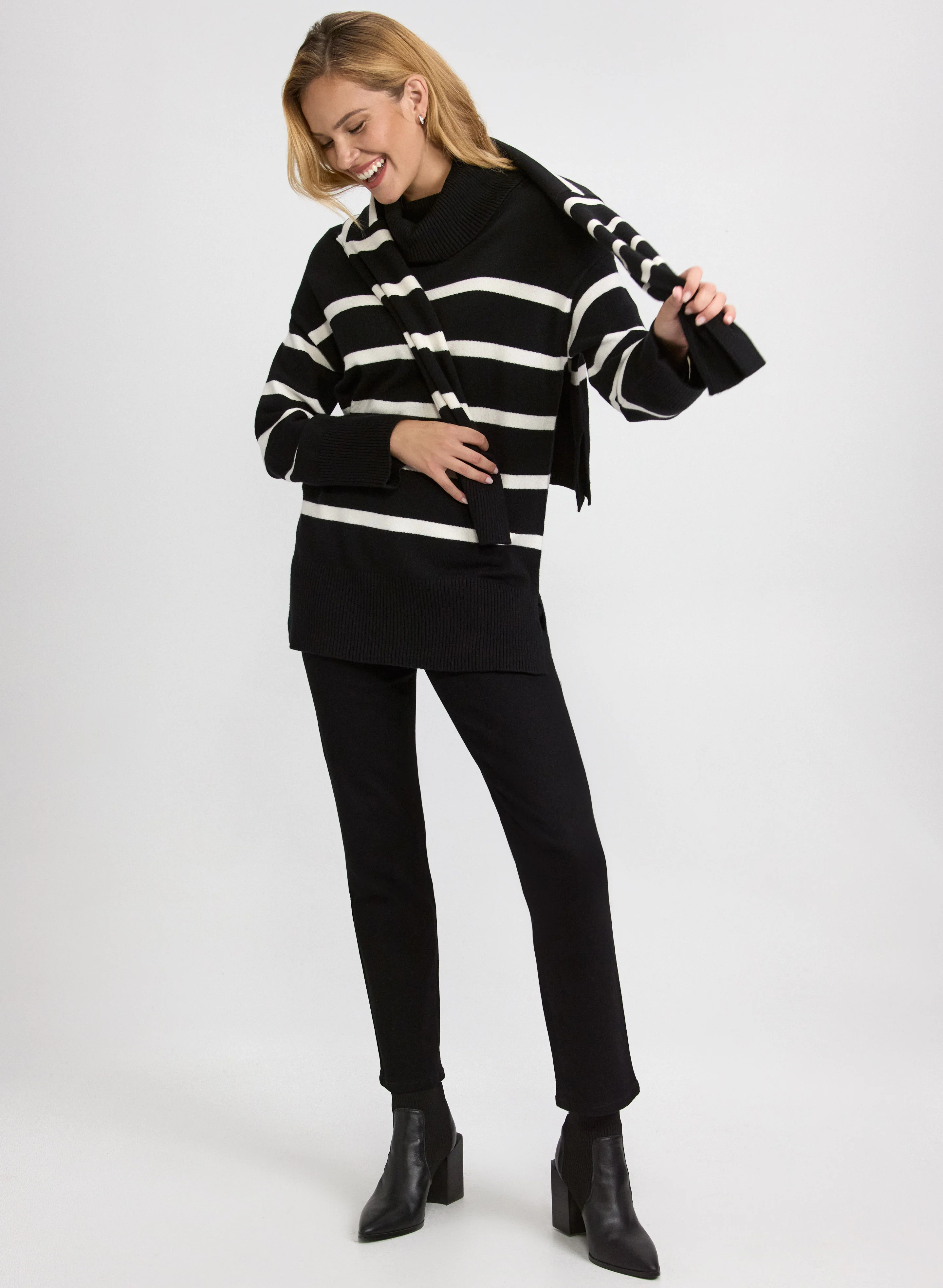Striped Cowl Neck Tunic Sweater - Image 9