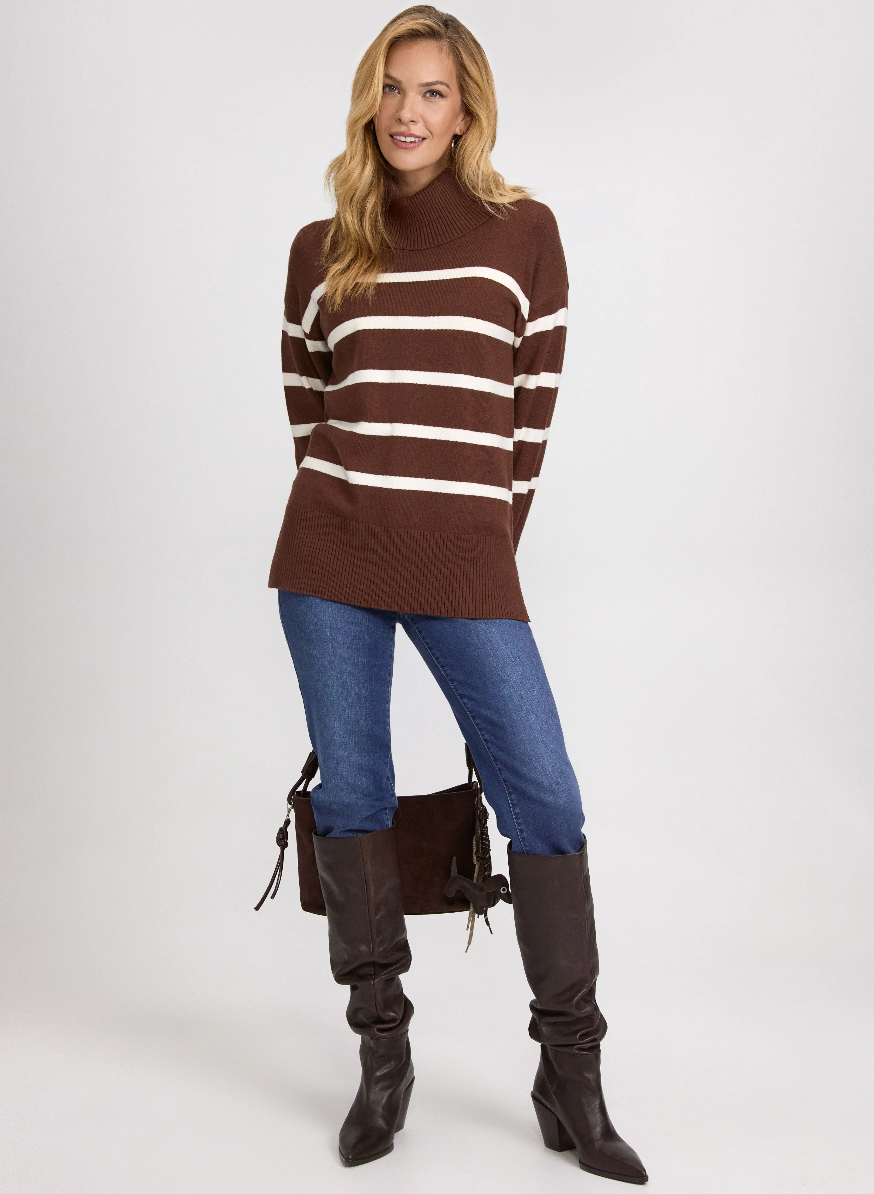 Striped Cowl Neck Tunic Sweater - Image 3