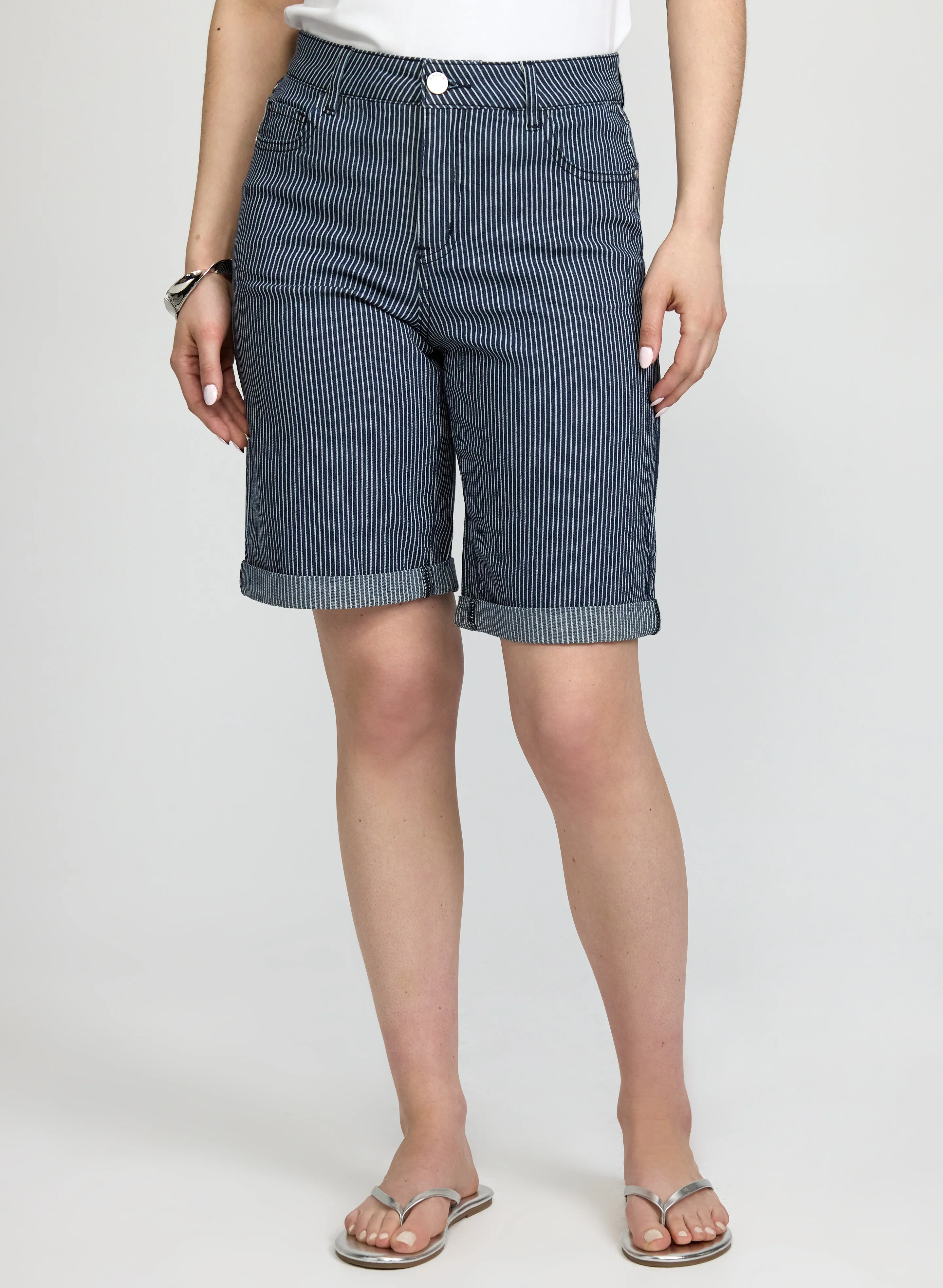 Striped Denim Shorts