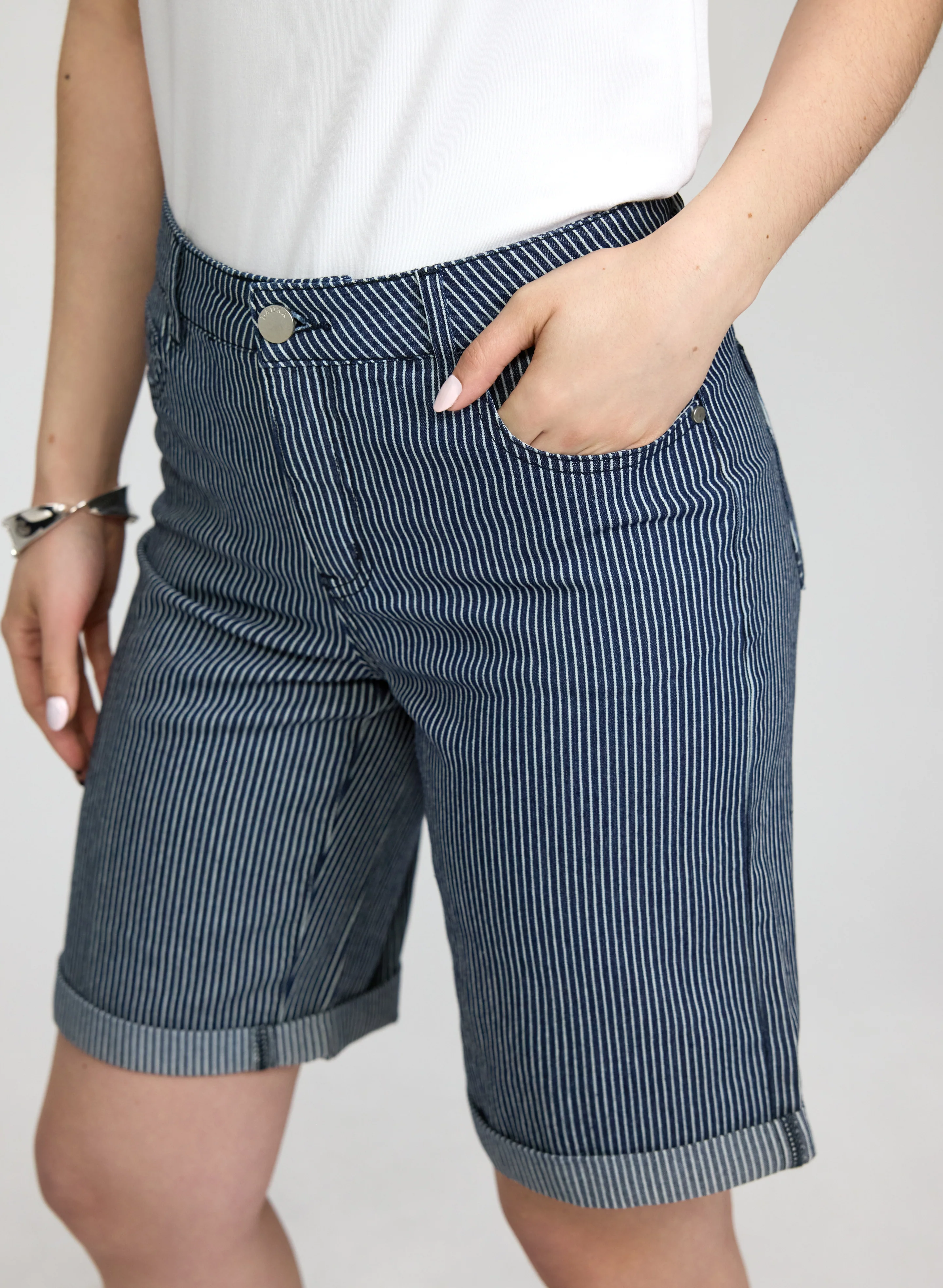 Striped Denim Shorts - Image 5