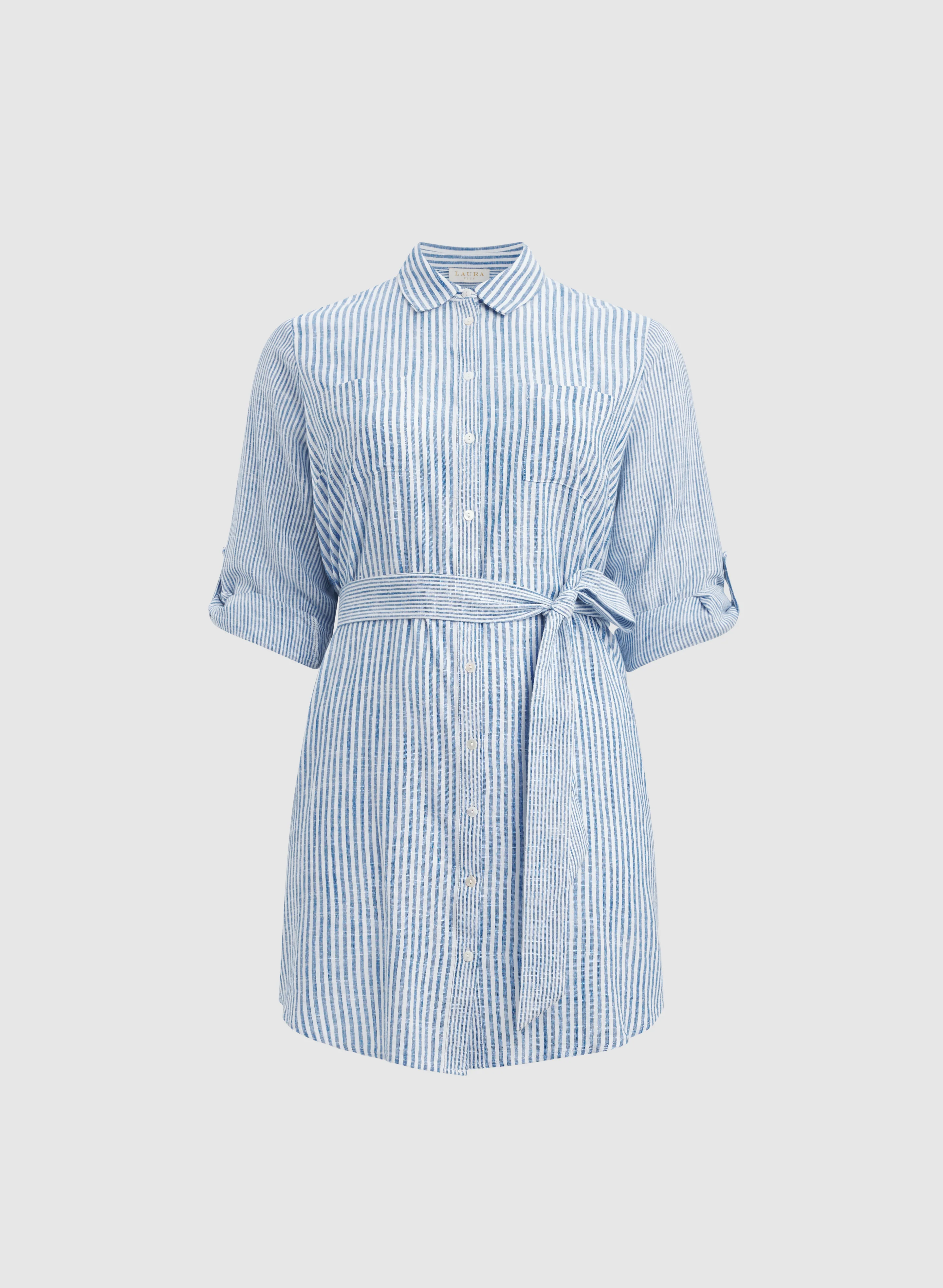 Striped Linen-Blend Shirt Dress - Image 8