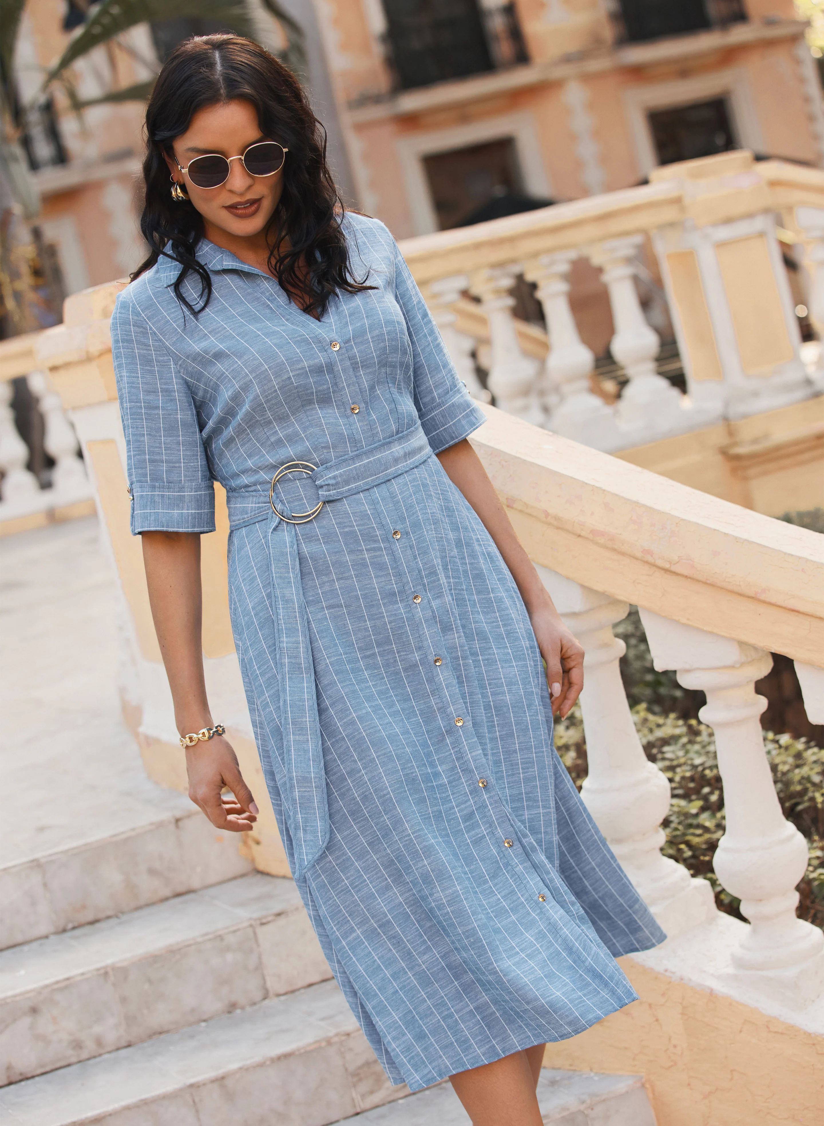 Striped Linen-Blend Shirt Dress - Image 2