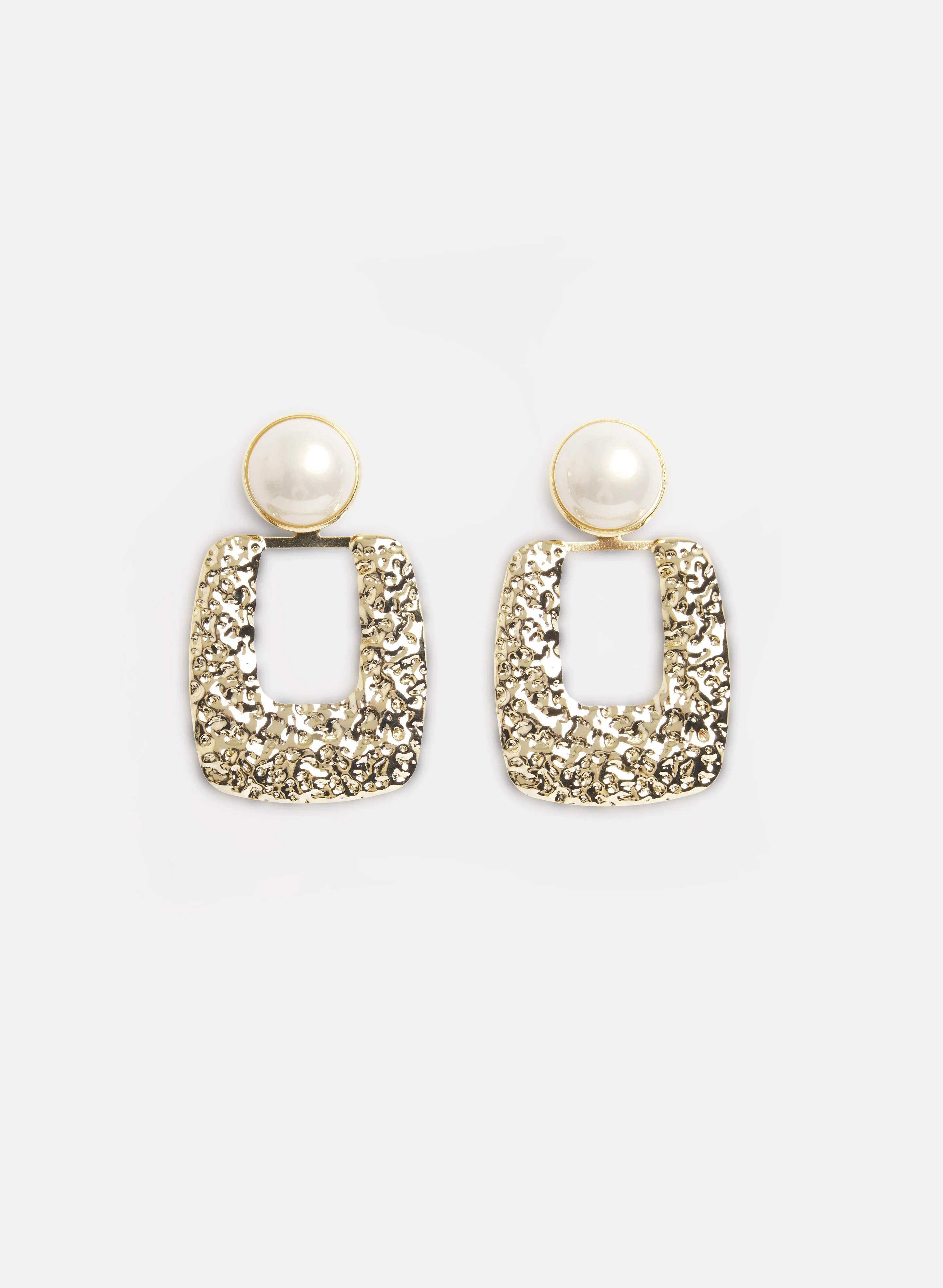 Textured Metal & Pearl Earrings