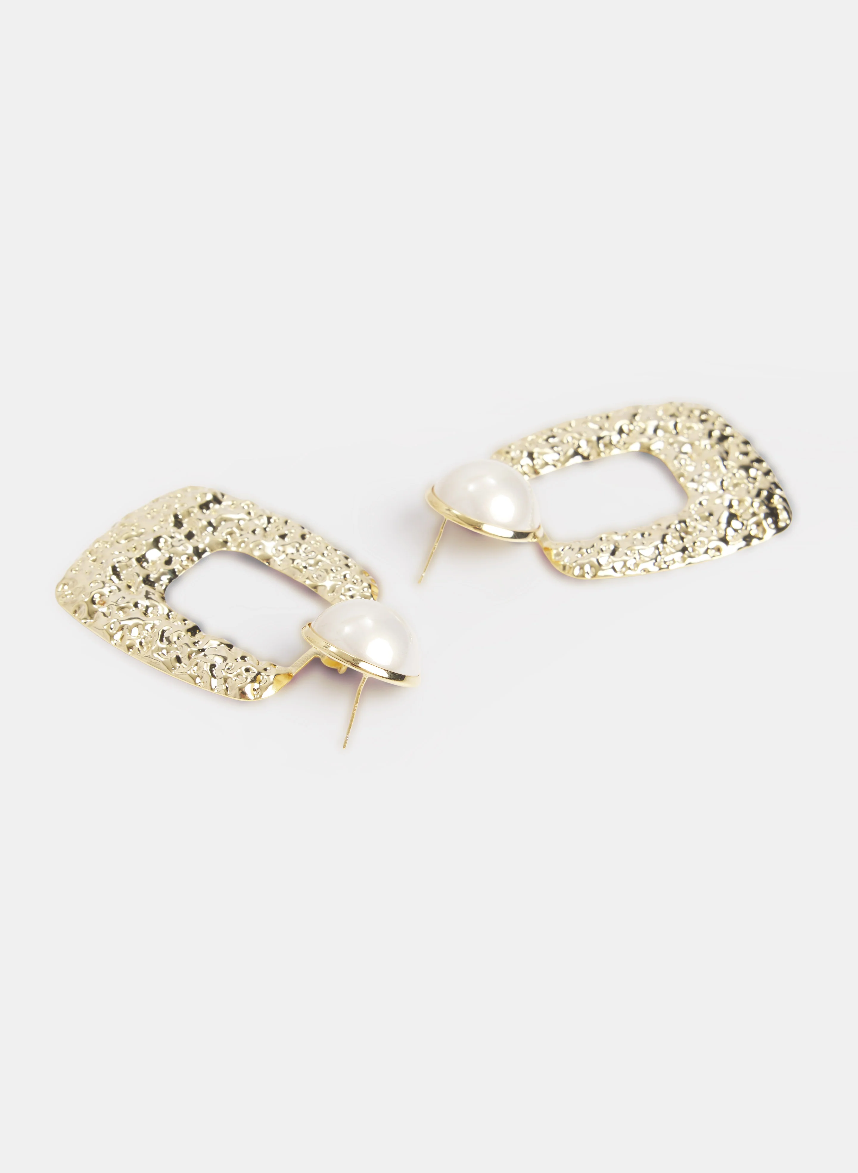 Textured Metal & Pearl Earrings - Image 3