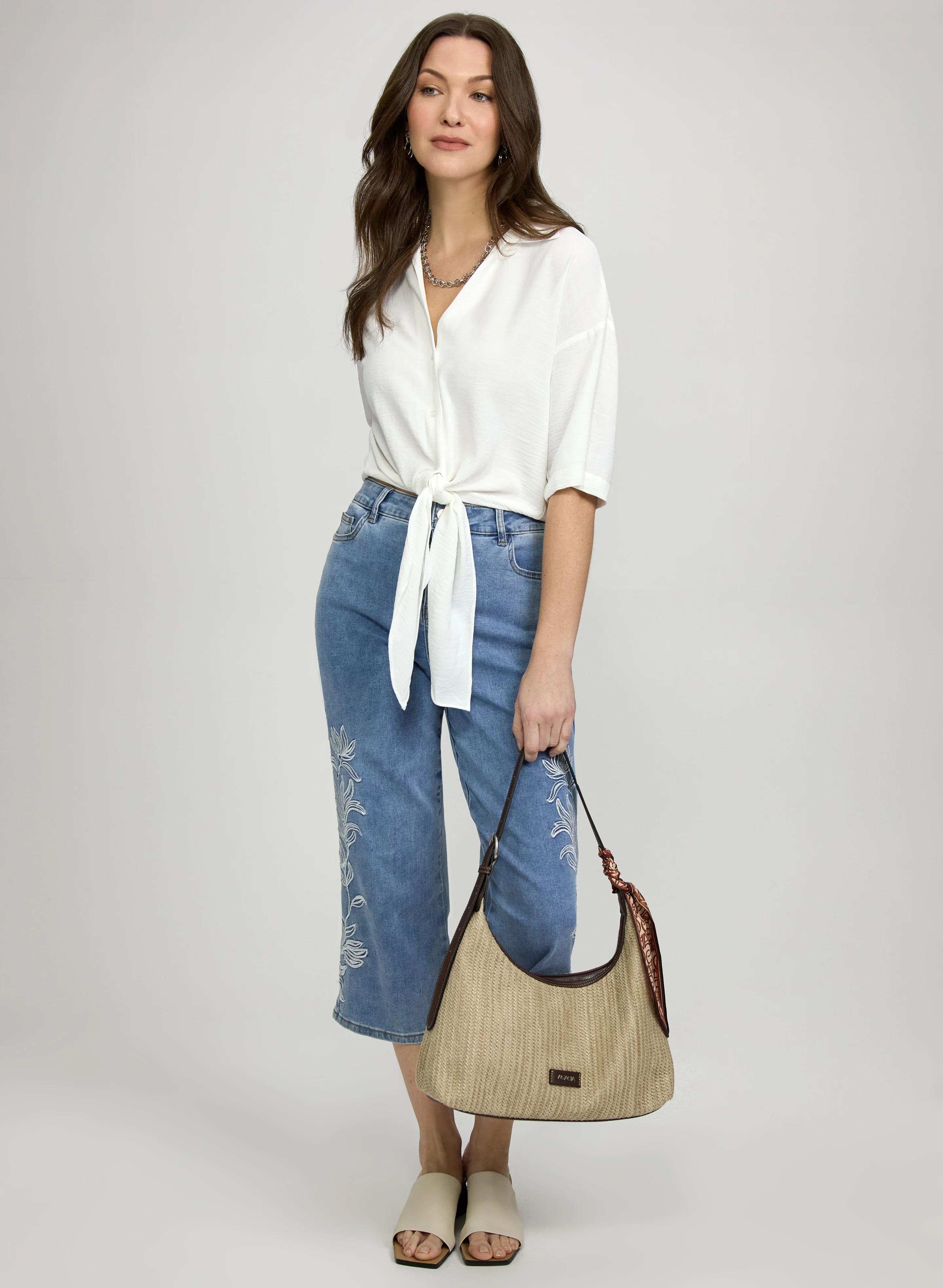 Textured Tie Front Blouse - Image 3
