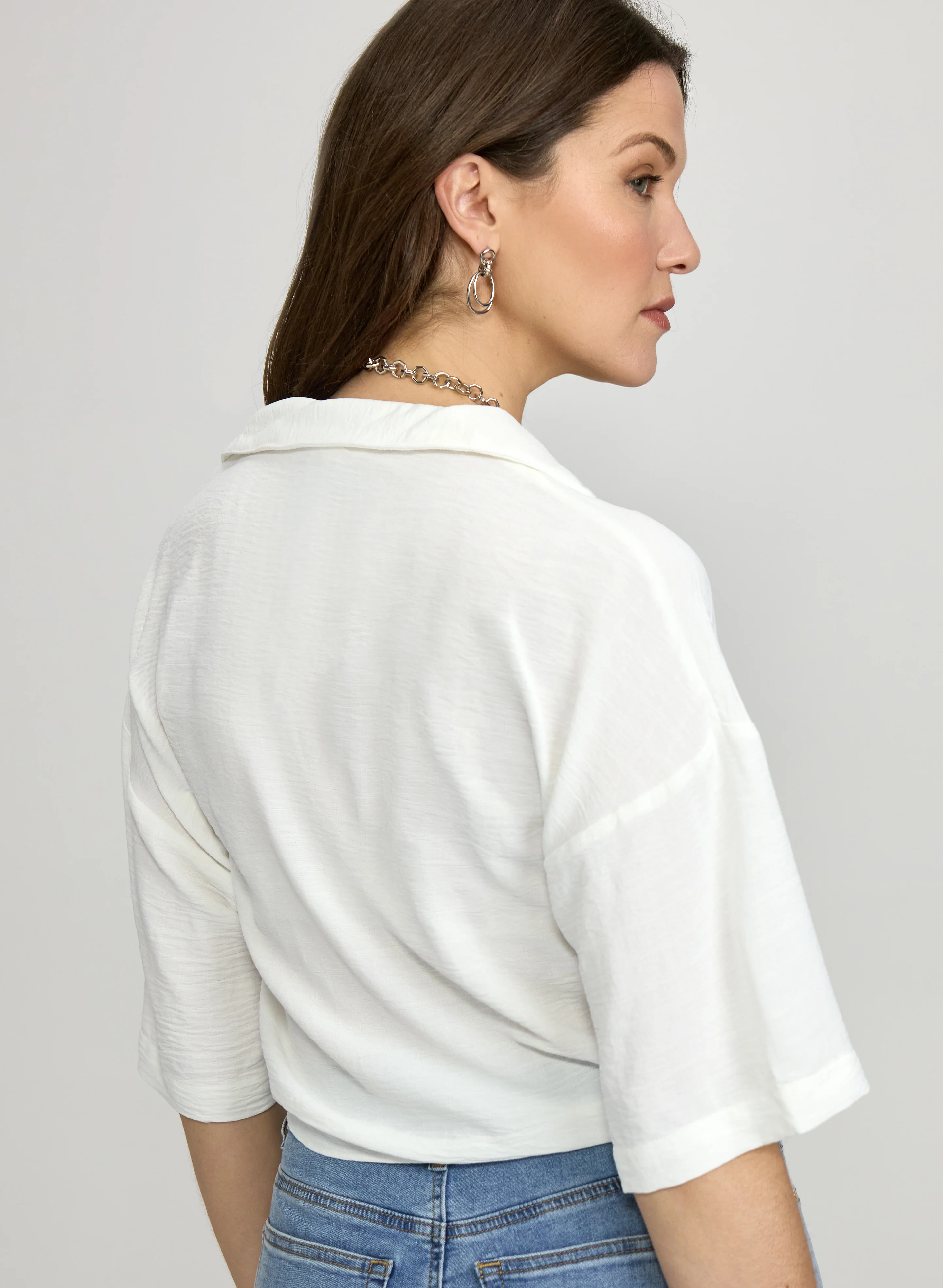 Textured Tie Front Blouse - Image 4