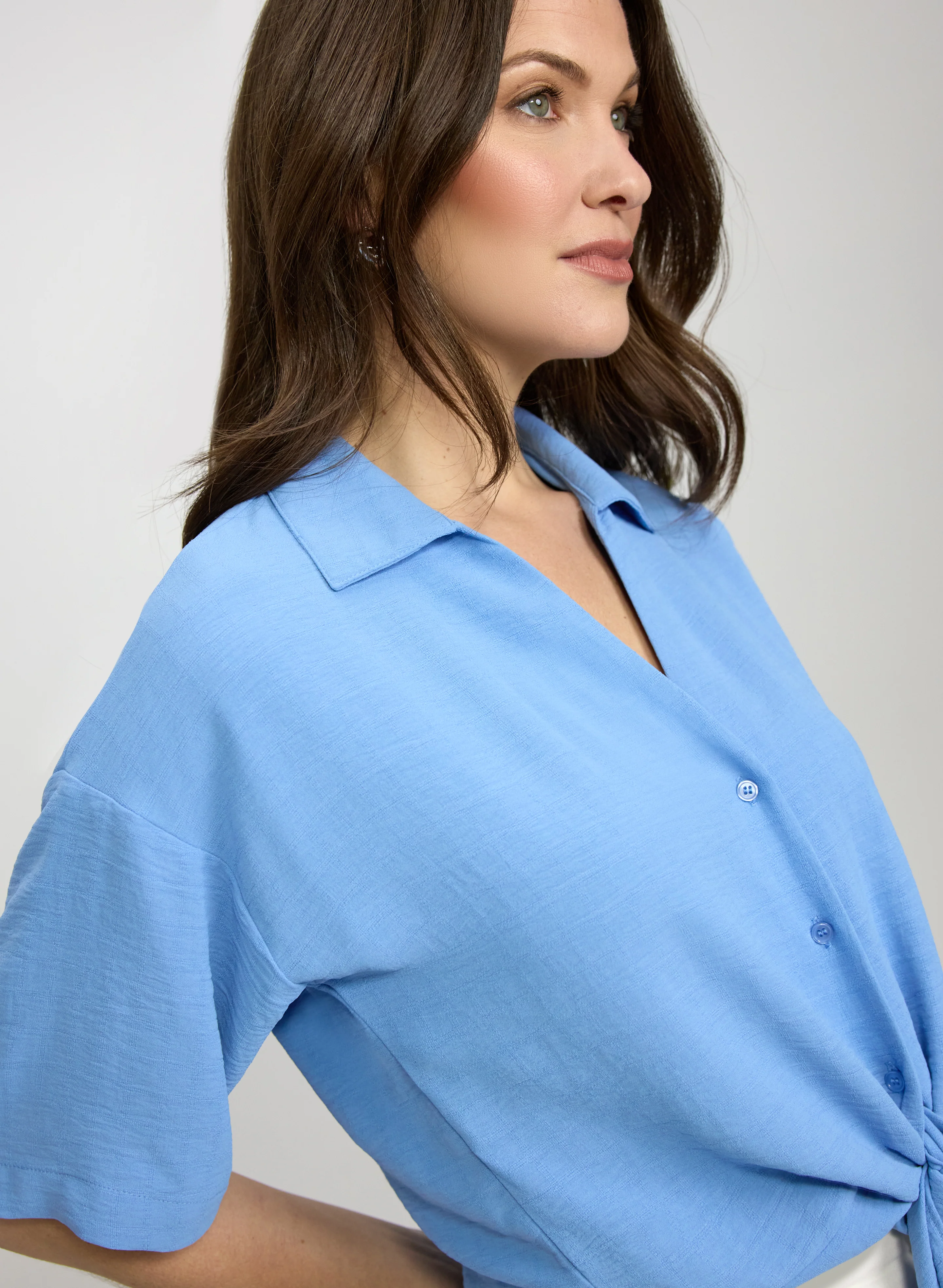 Textured Tie Front Blouse - Image 2