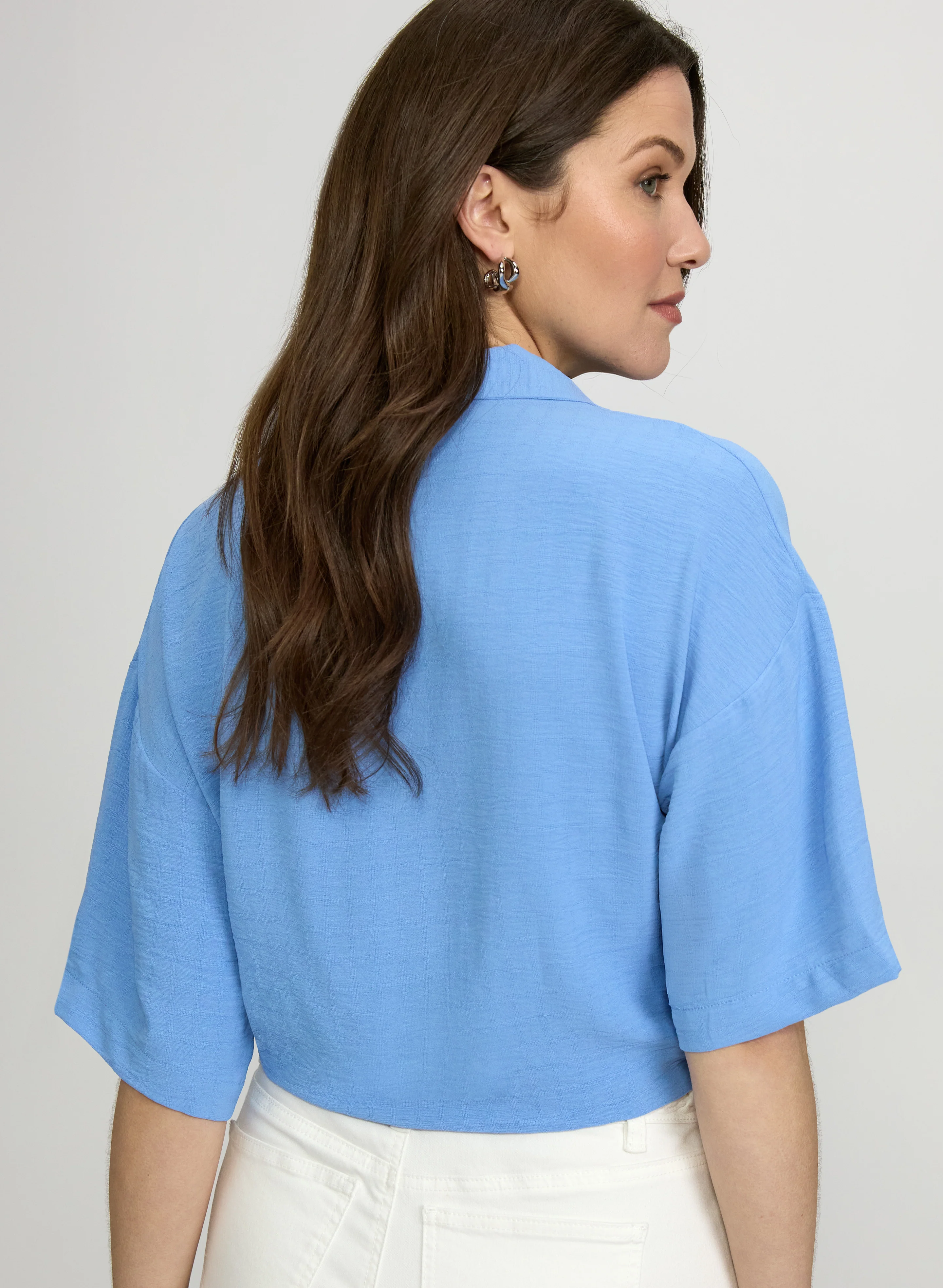 Textured Tie Front Blouse - Image 4