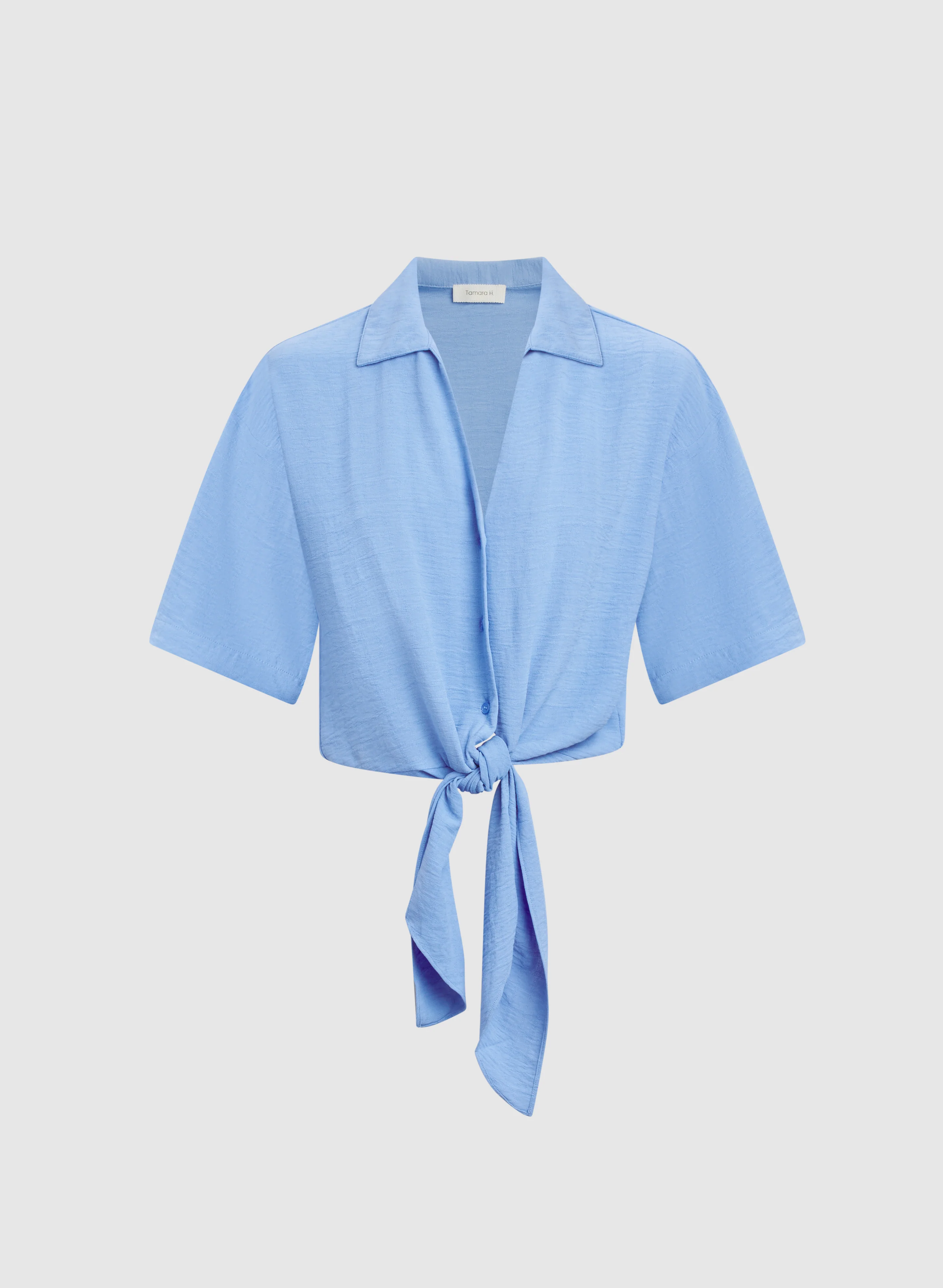 Textured Tie Front Blouse - Image 6