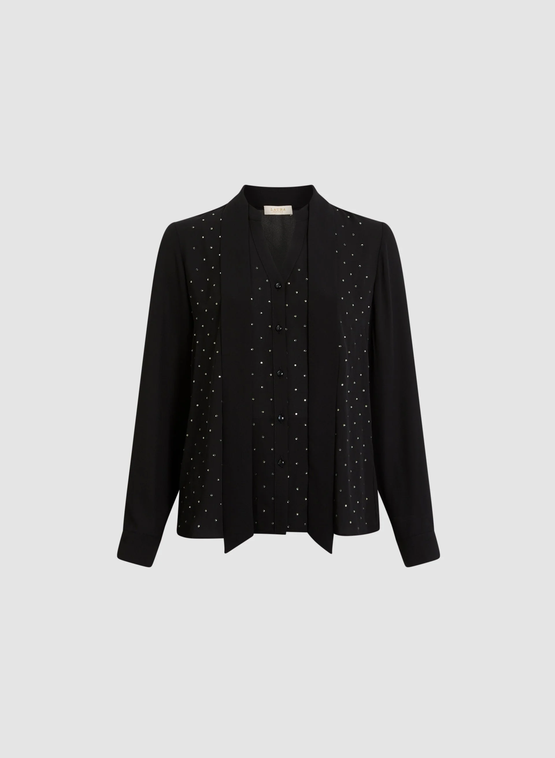 Tie Neck Rhinestone Detail Blouse - Image 6