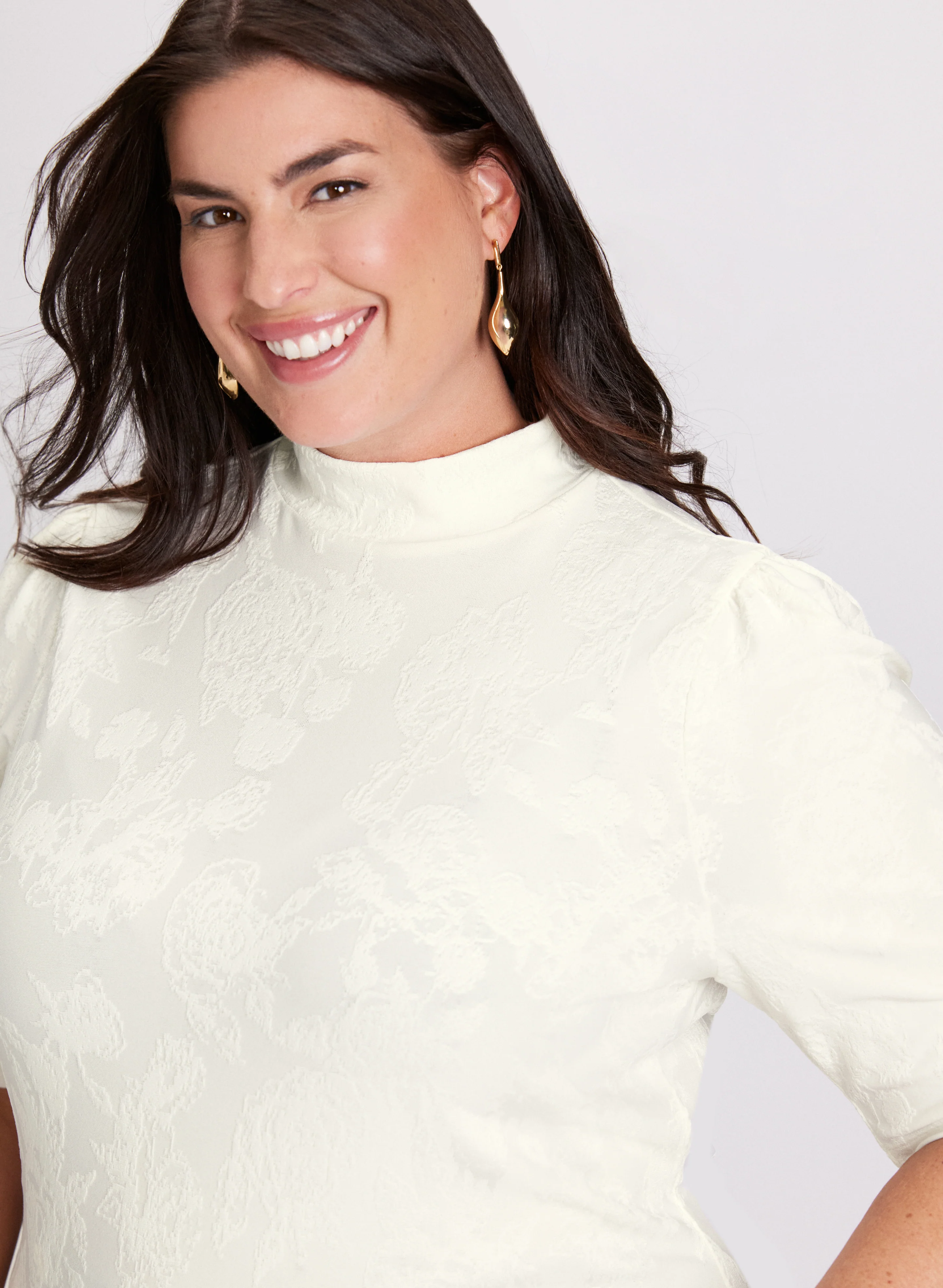 Tonal Rose Print Turtleneck Top - Image 2