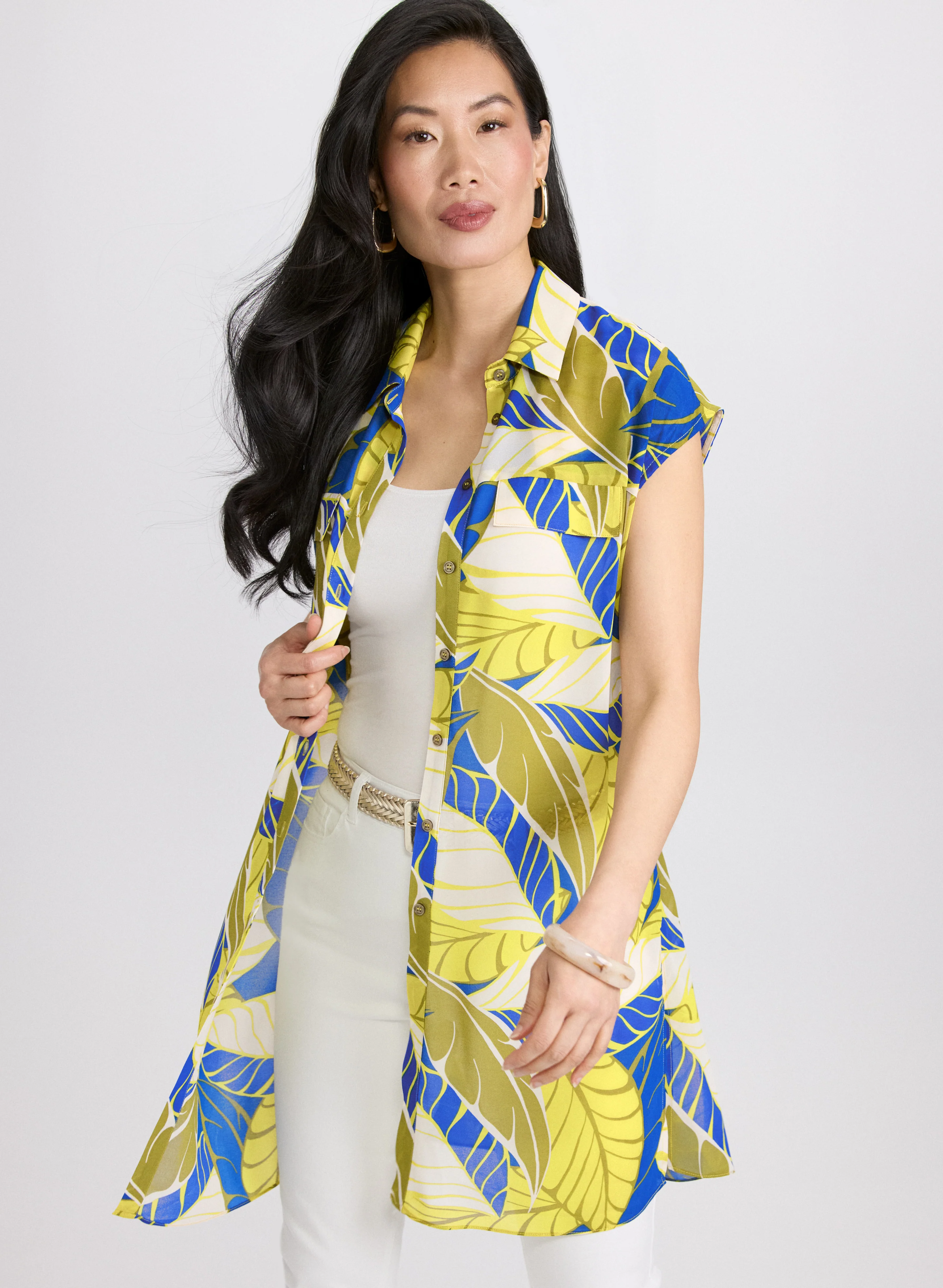 Palm Print Tunic Blouse
