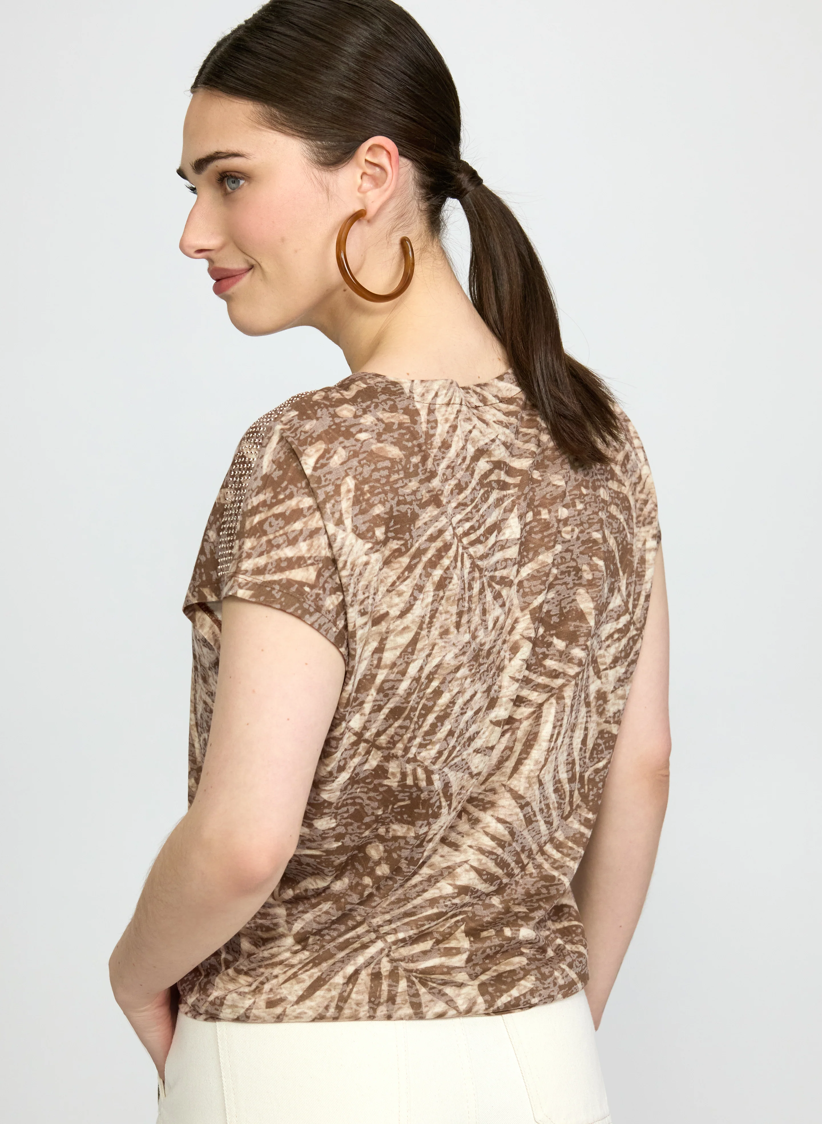 Tropical Leaf Print T-Shirt - Image 3