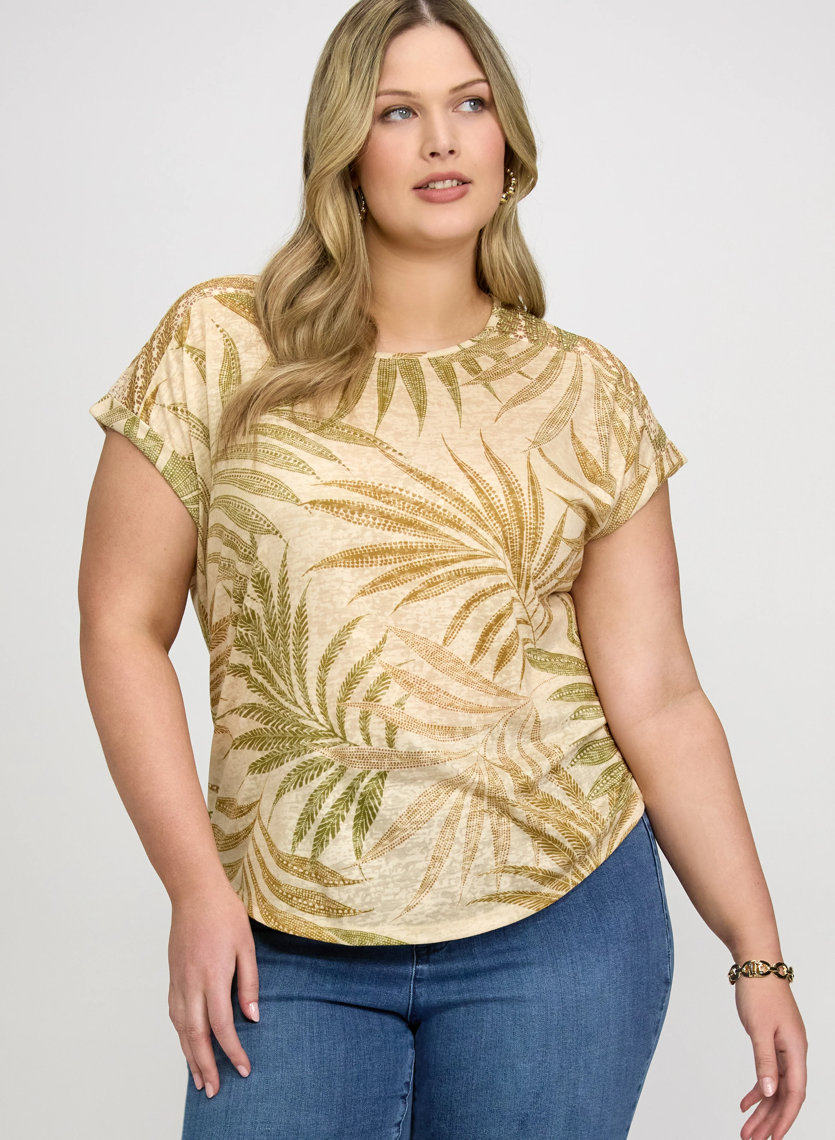 Tropical Leaf Print T-Shirt