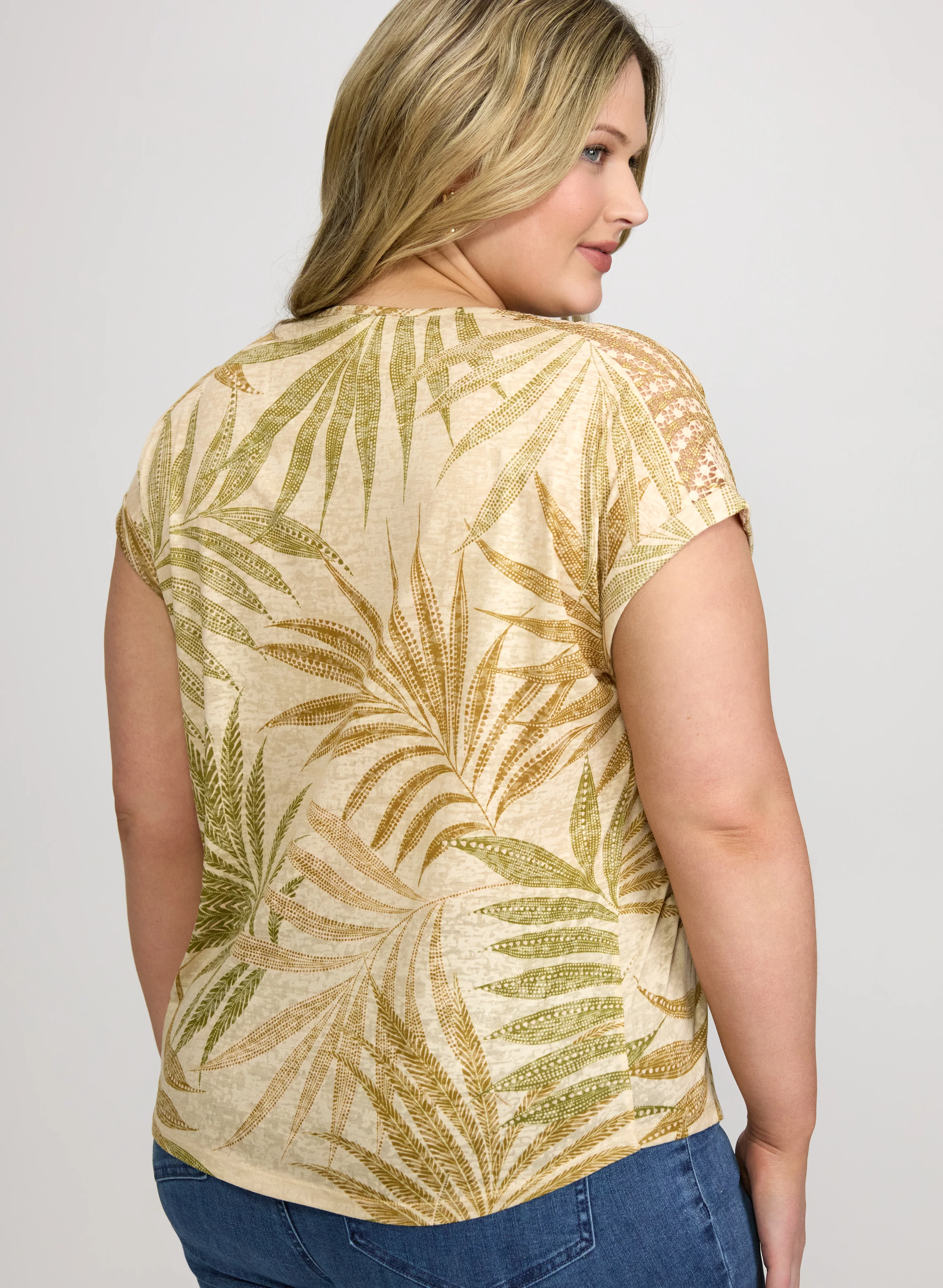 Tropical Leaf Print T-Shirt - Image 5