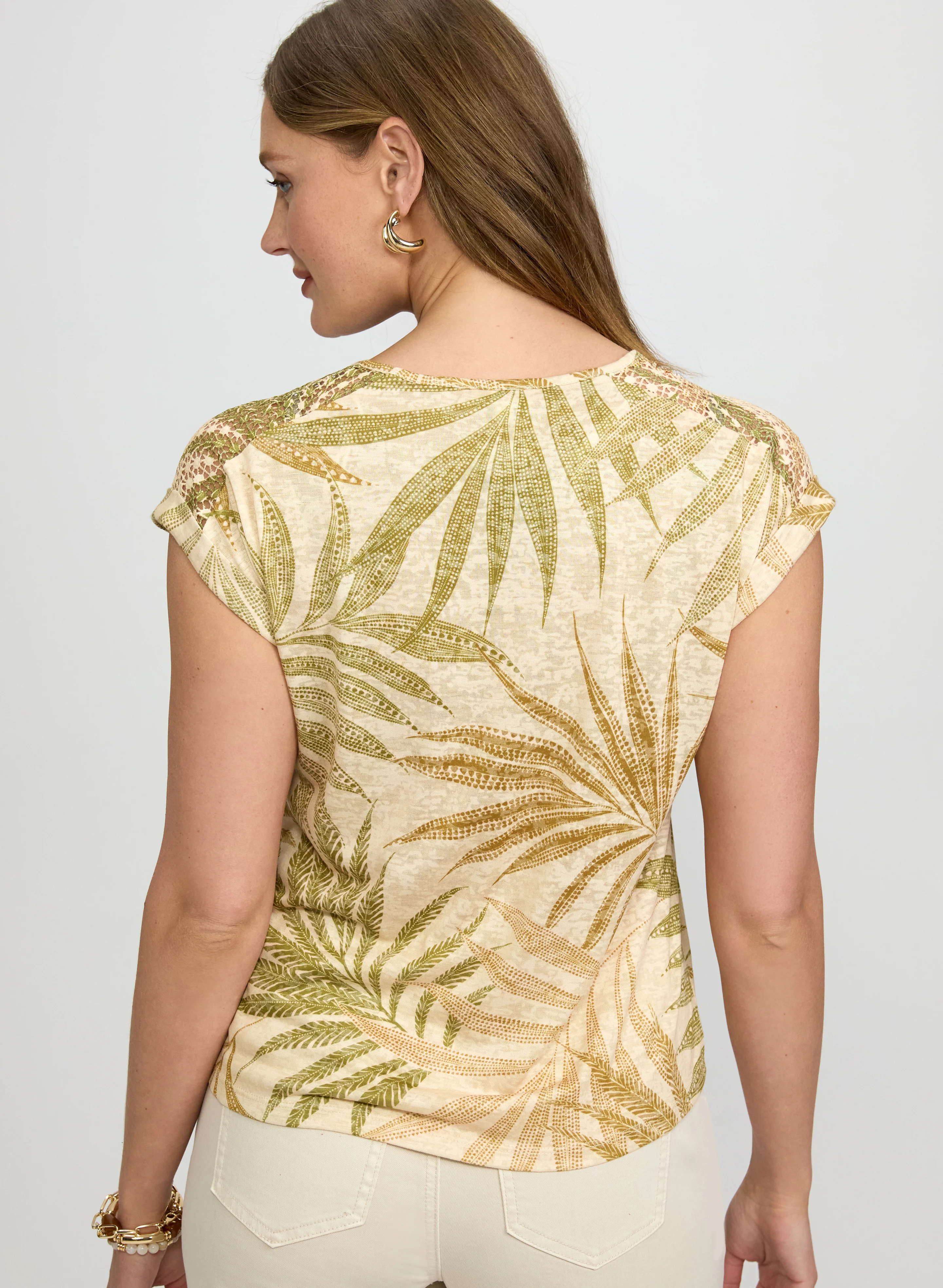 Tropical Leaf Print T-Shirt - Image 4