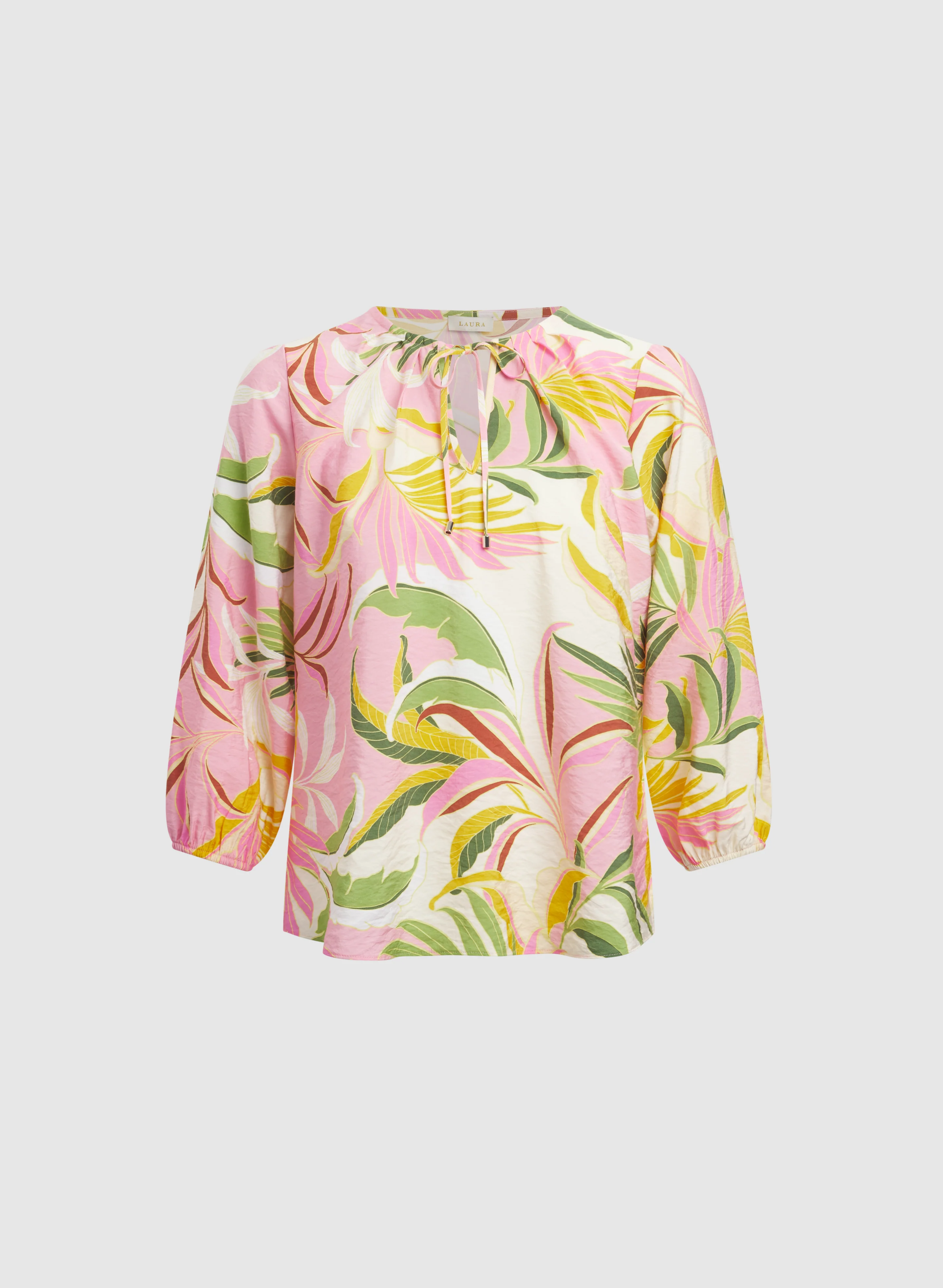 Tropical Print Tie-Neck Blouse - Image 6