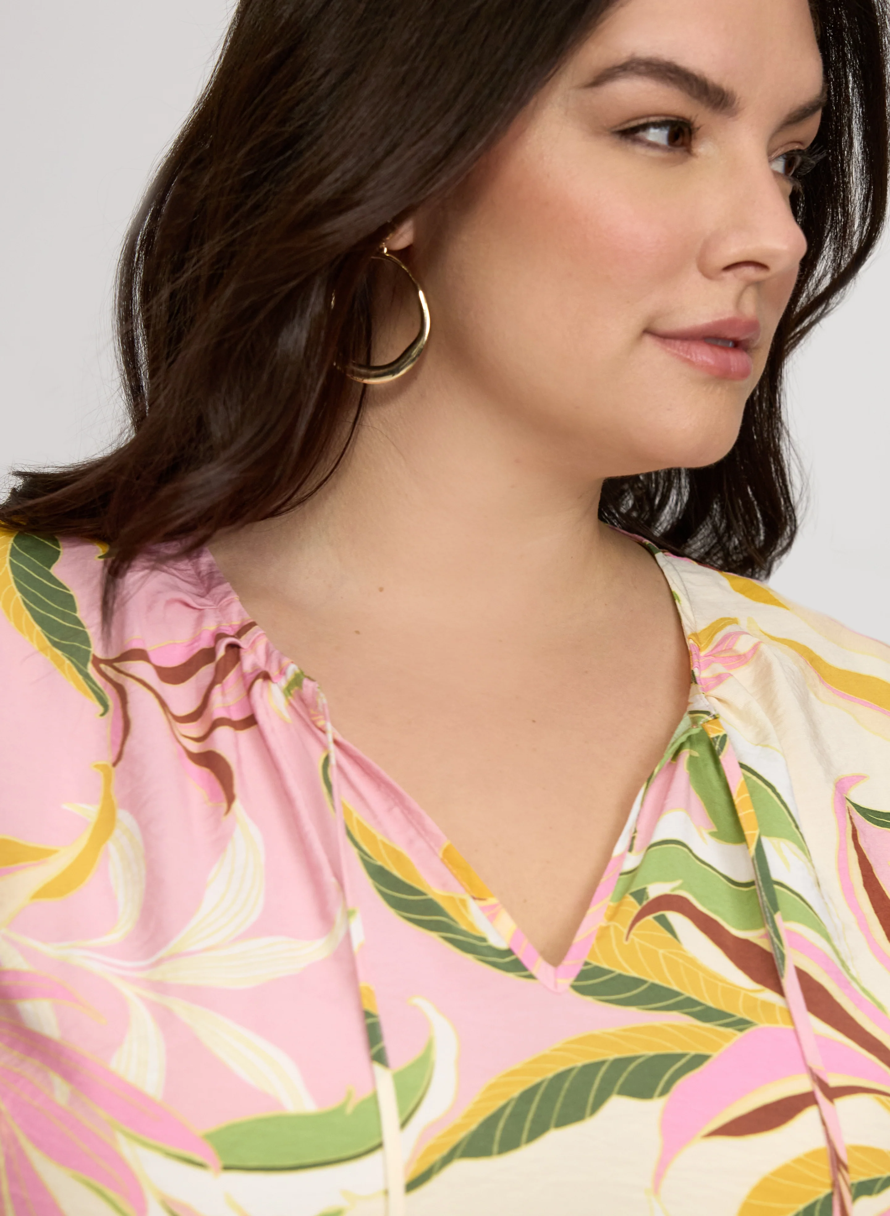 Tropical Print Tie-Neck Blouse - Image 2