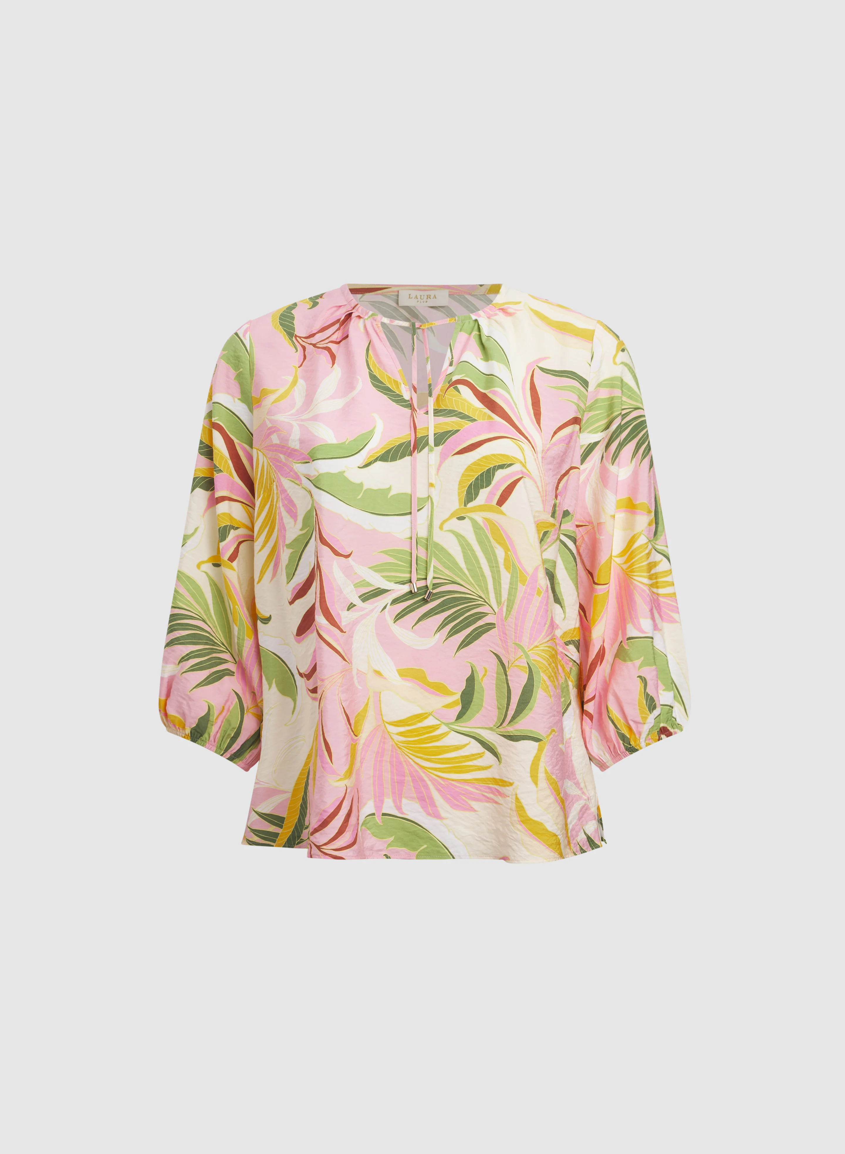 Tropical Print Tie-Neck Blouse - Image 6