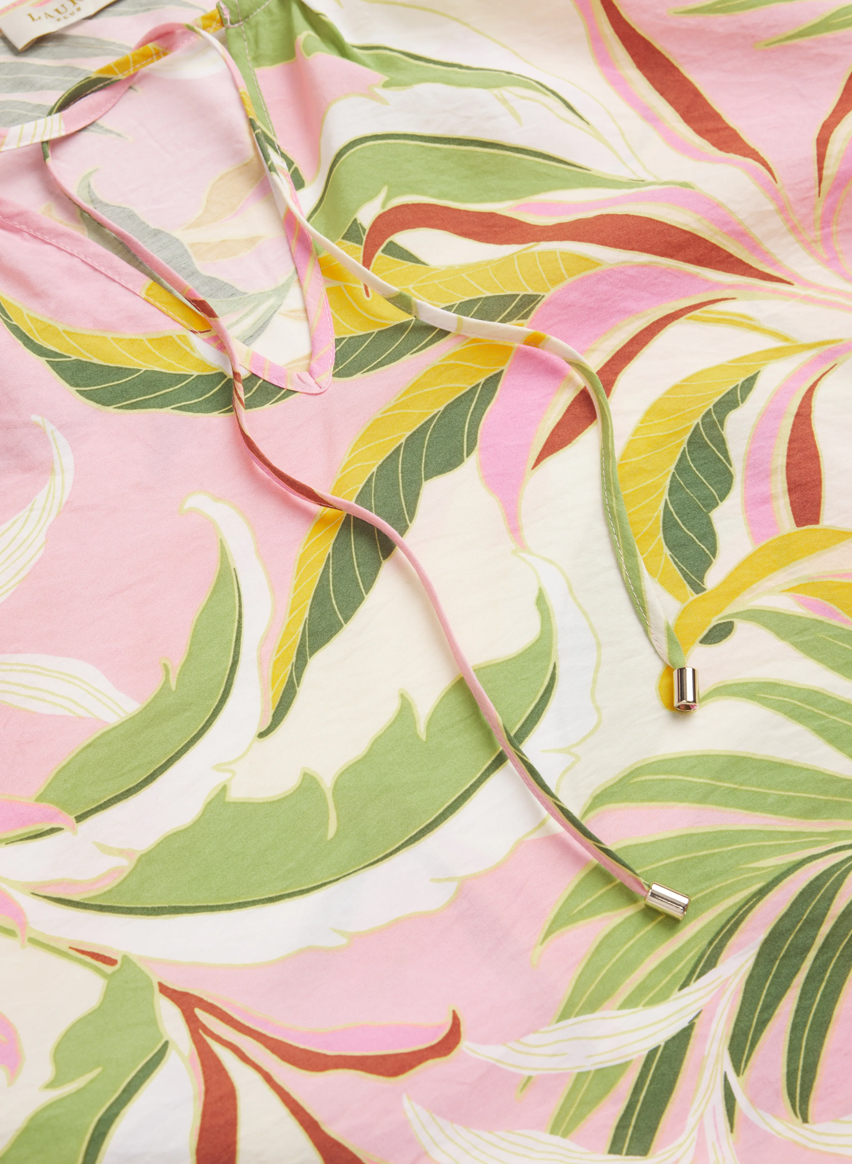 Tropical Print Tie-Neck Blouse - Image 7