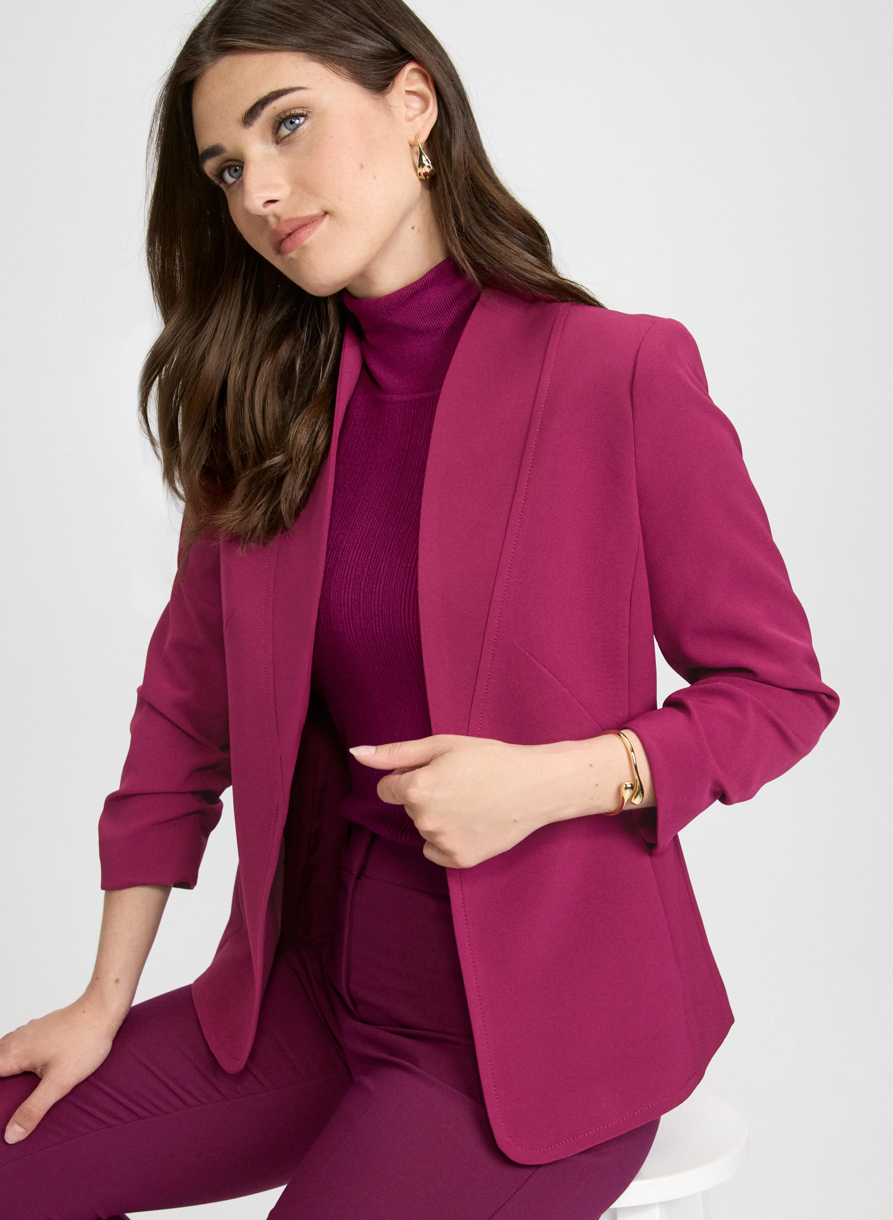Twill 3/4 Sleeve Blazer - Image 2