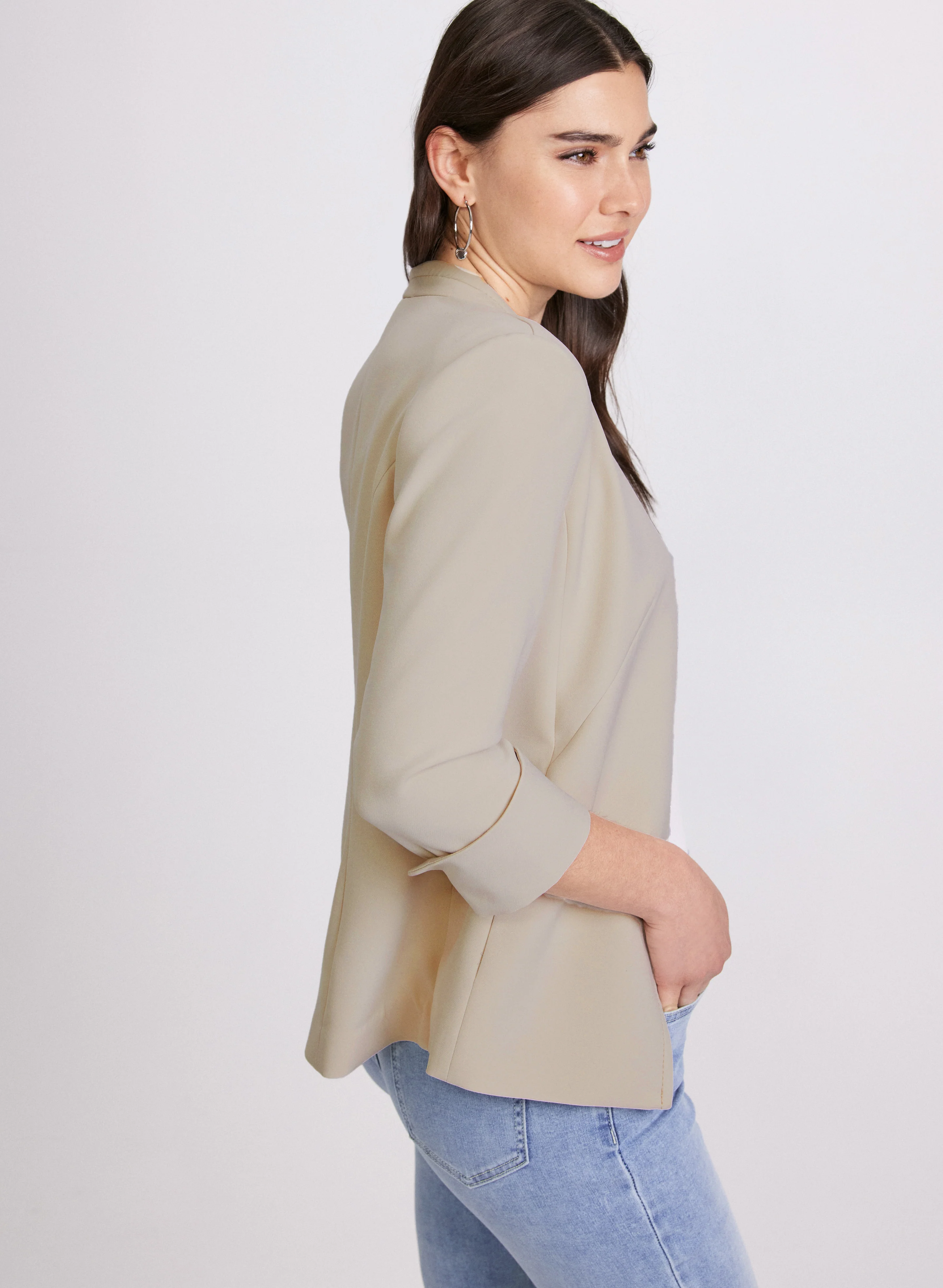 Open Twill Collarless Jacket - Image 2