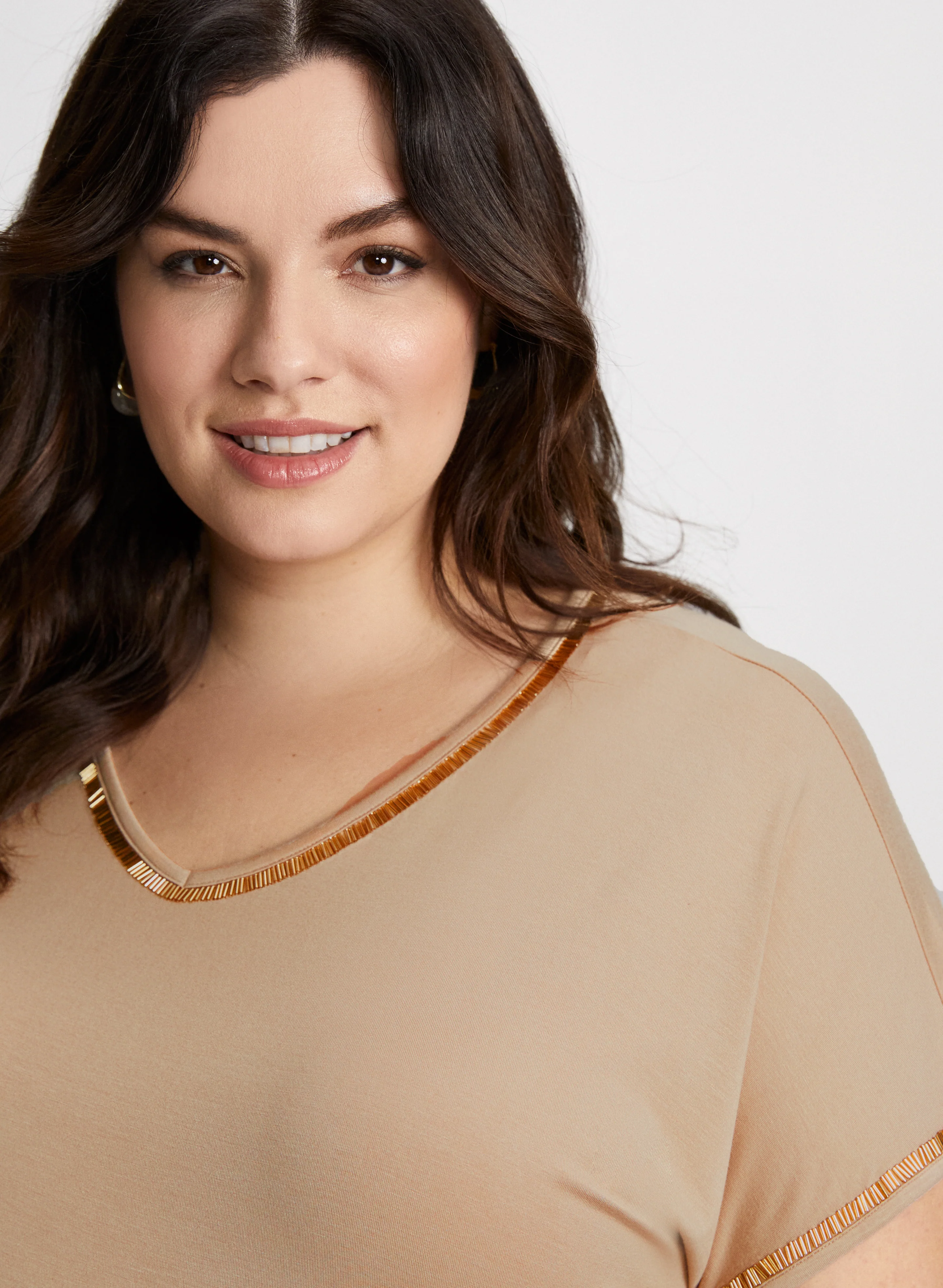 V-Neck Tee With Beaded Trim - Image 2
