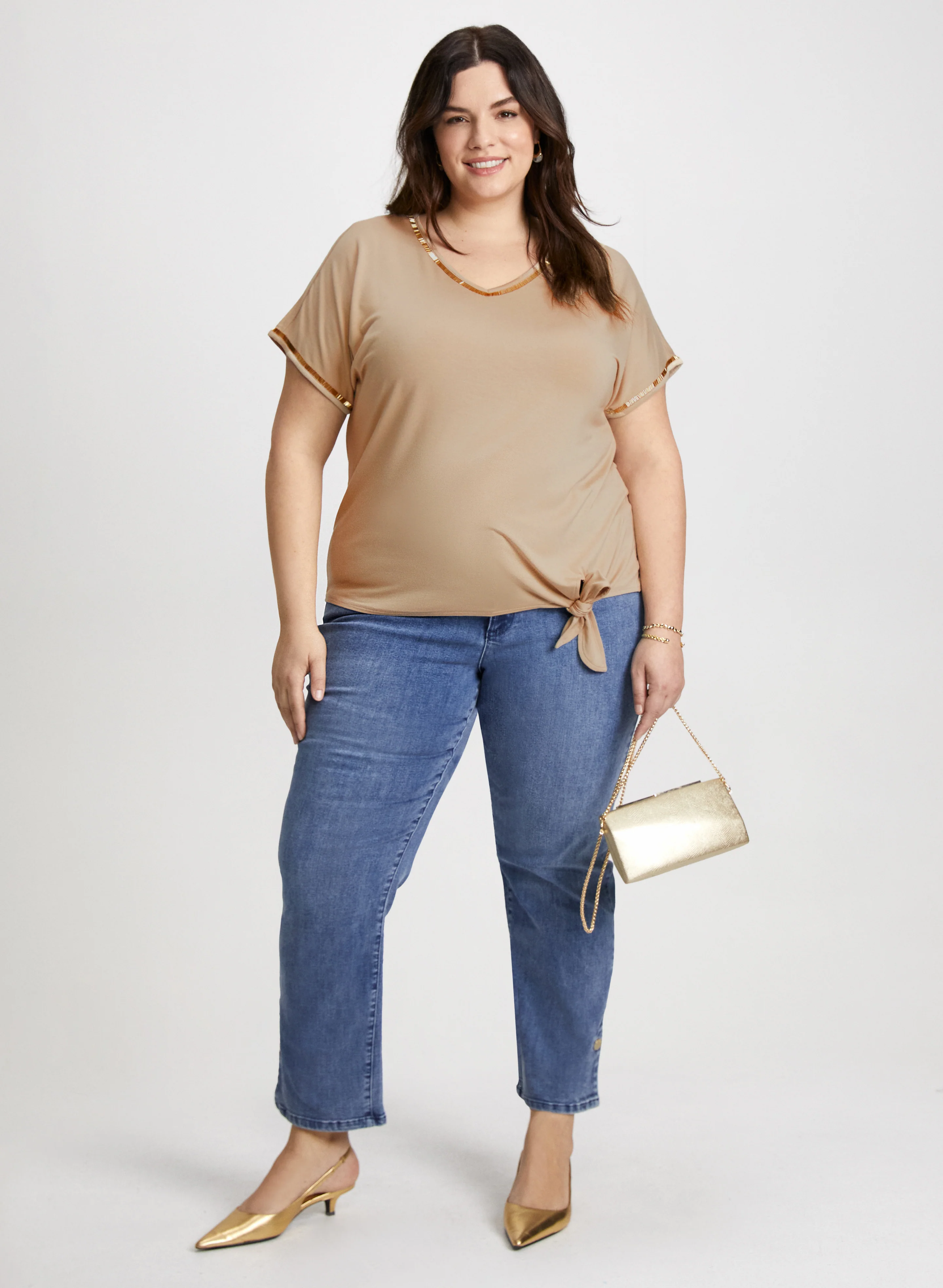 V-Neck Tee With Beaded Trim - Image 3