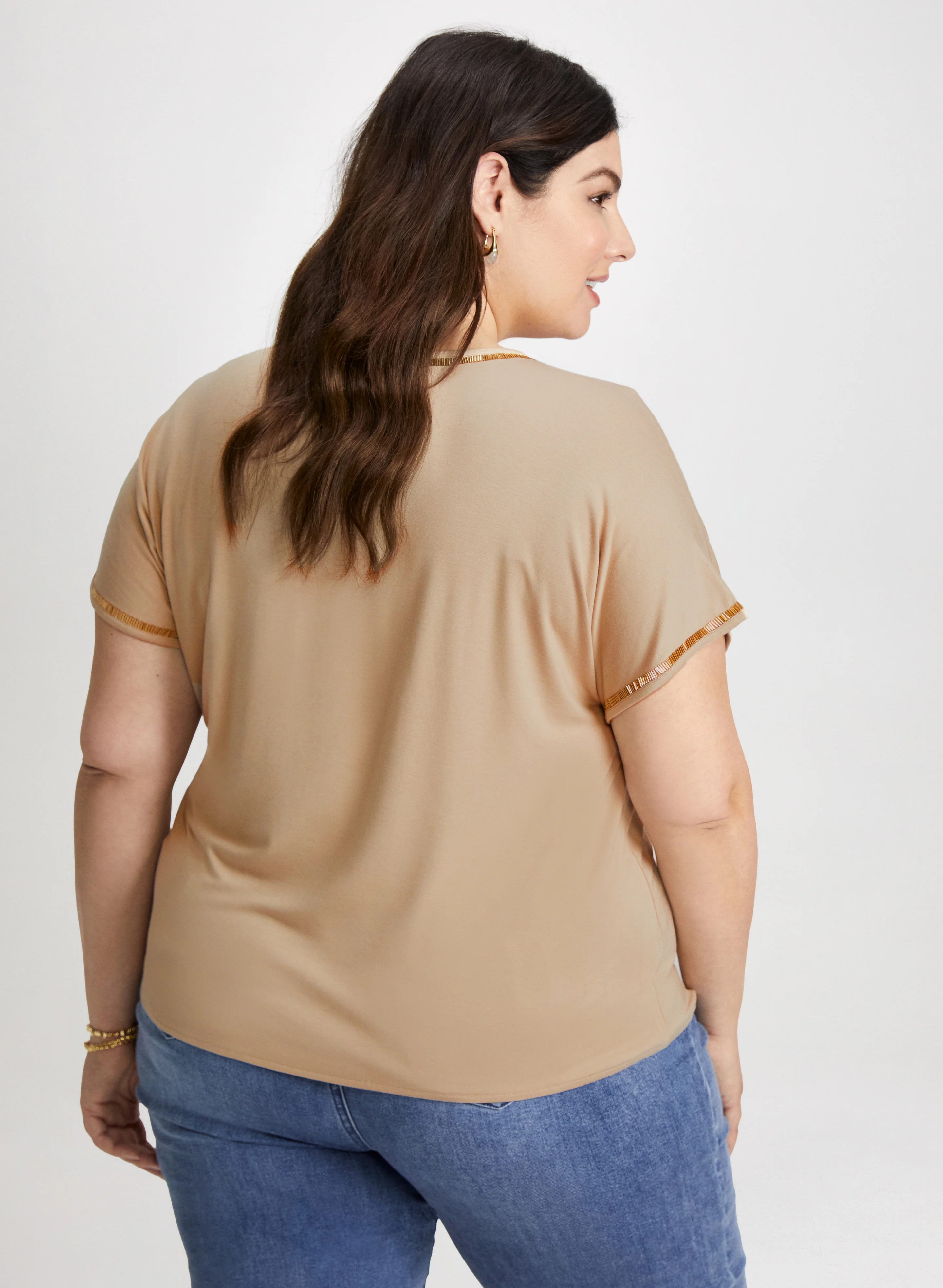 V-Neck Tee With Beaded Trim - Image 4