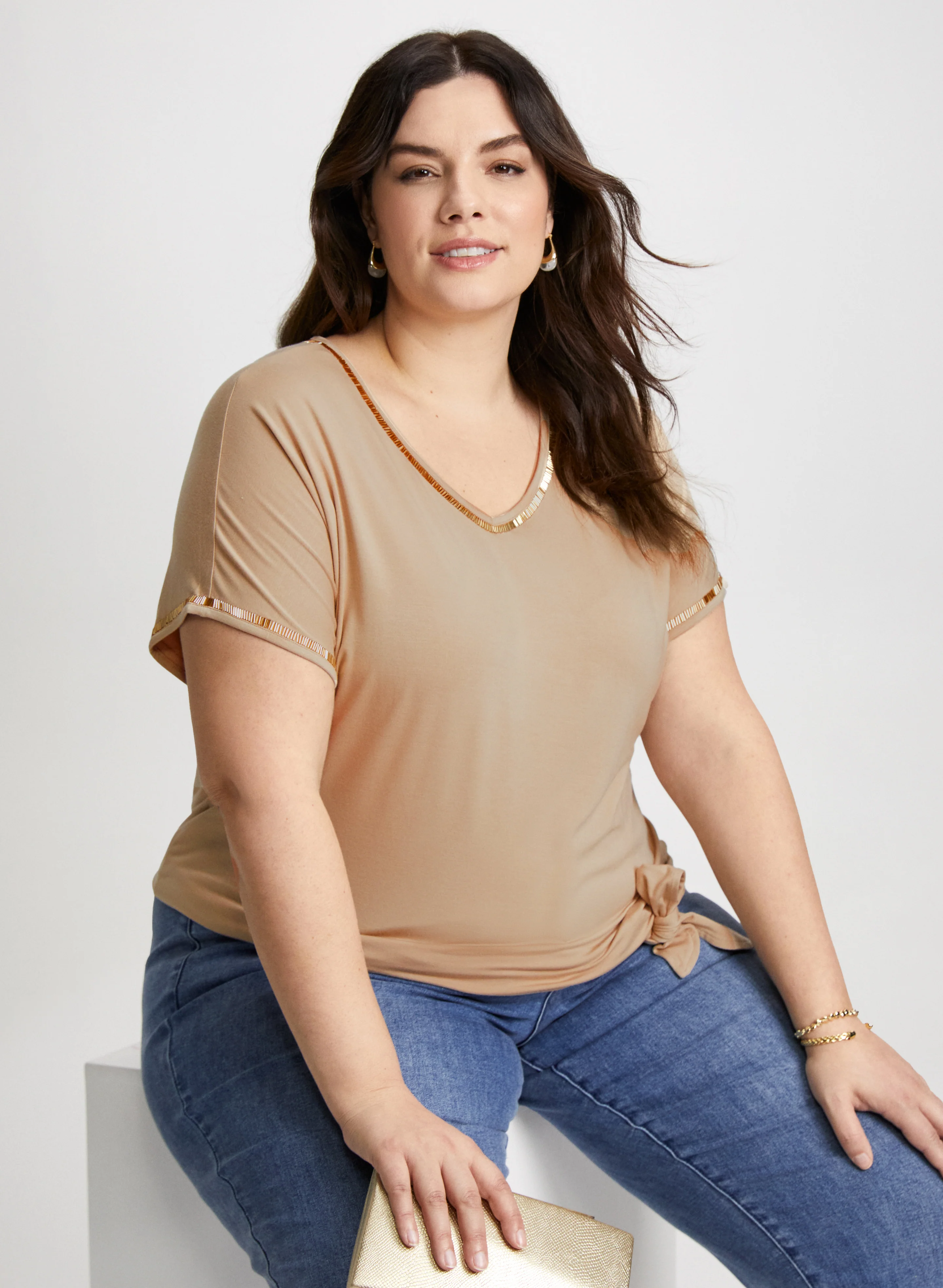 V-Neck Tee With Beaded Trim - Image 5