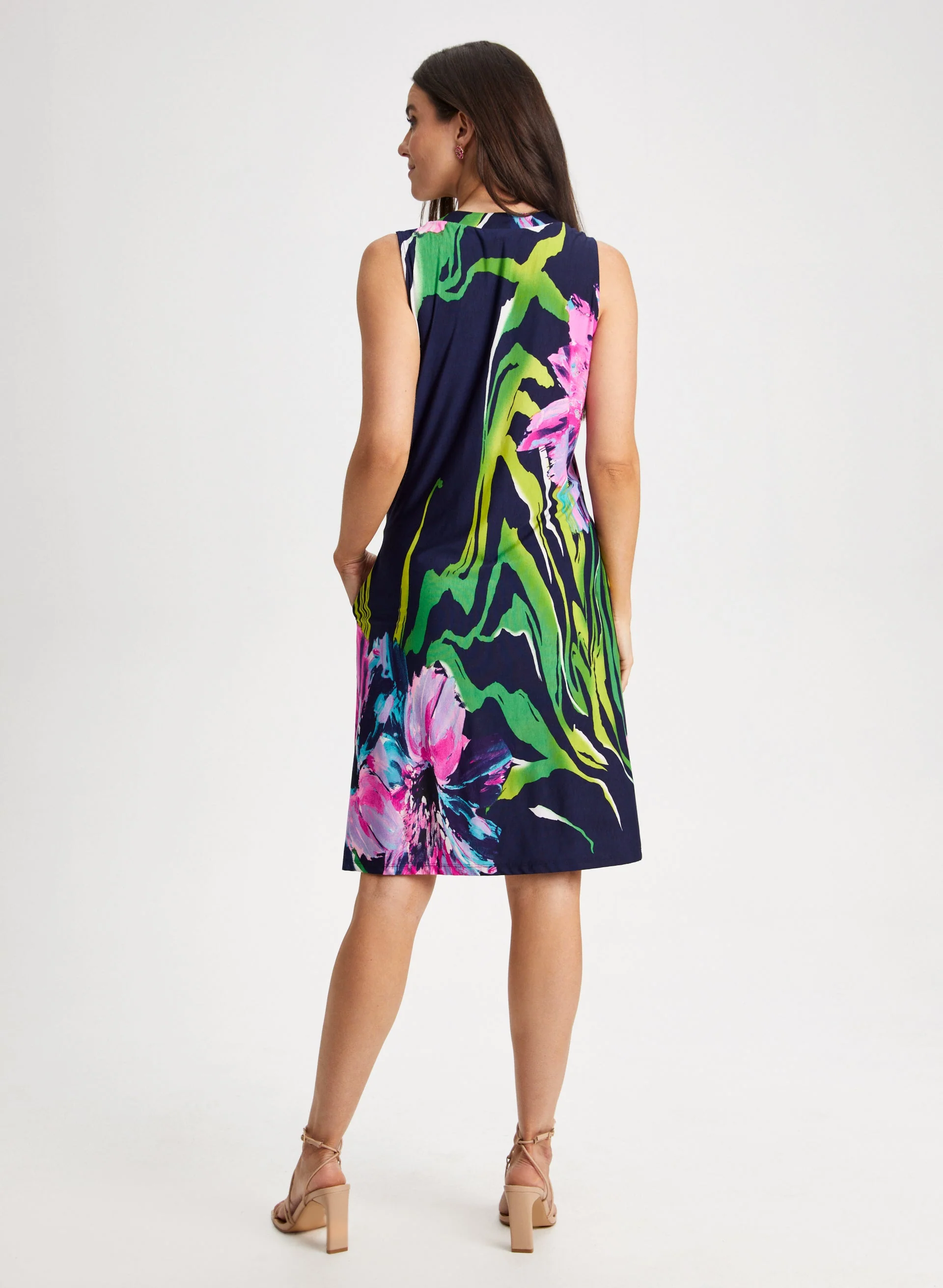 V-Neck Tropical Print Dress - Image 2