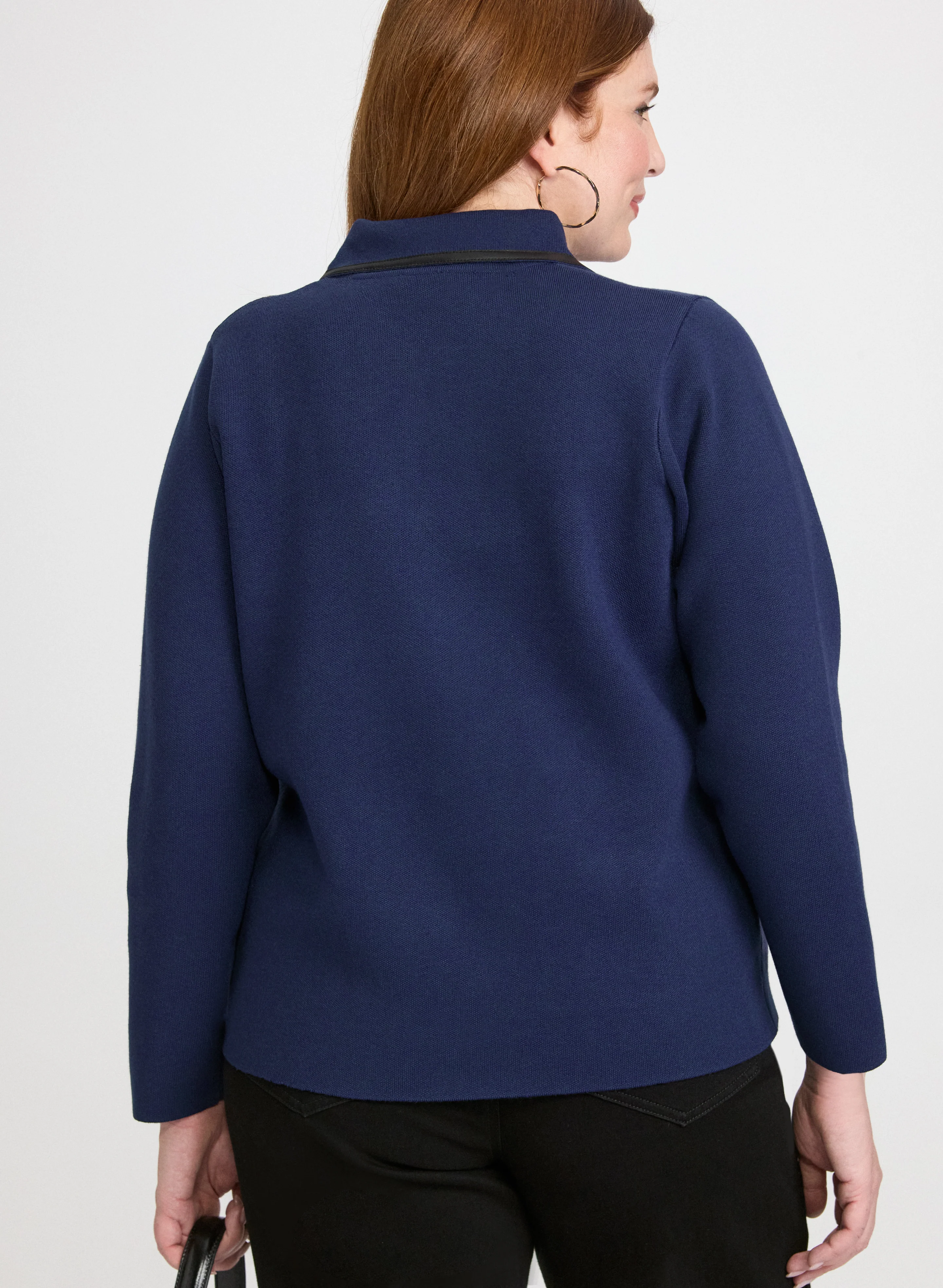 Vegan Leather Detail Cardigan - Image 4