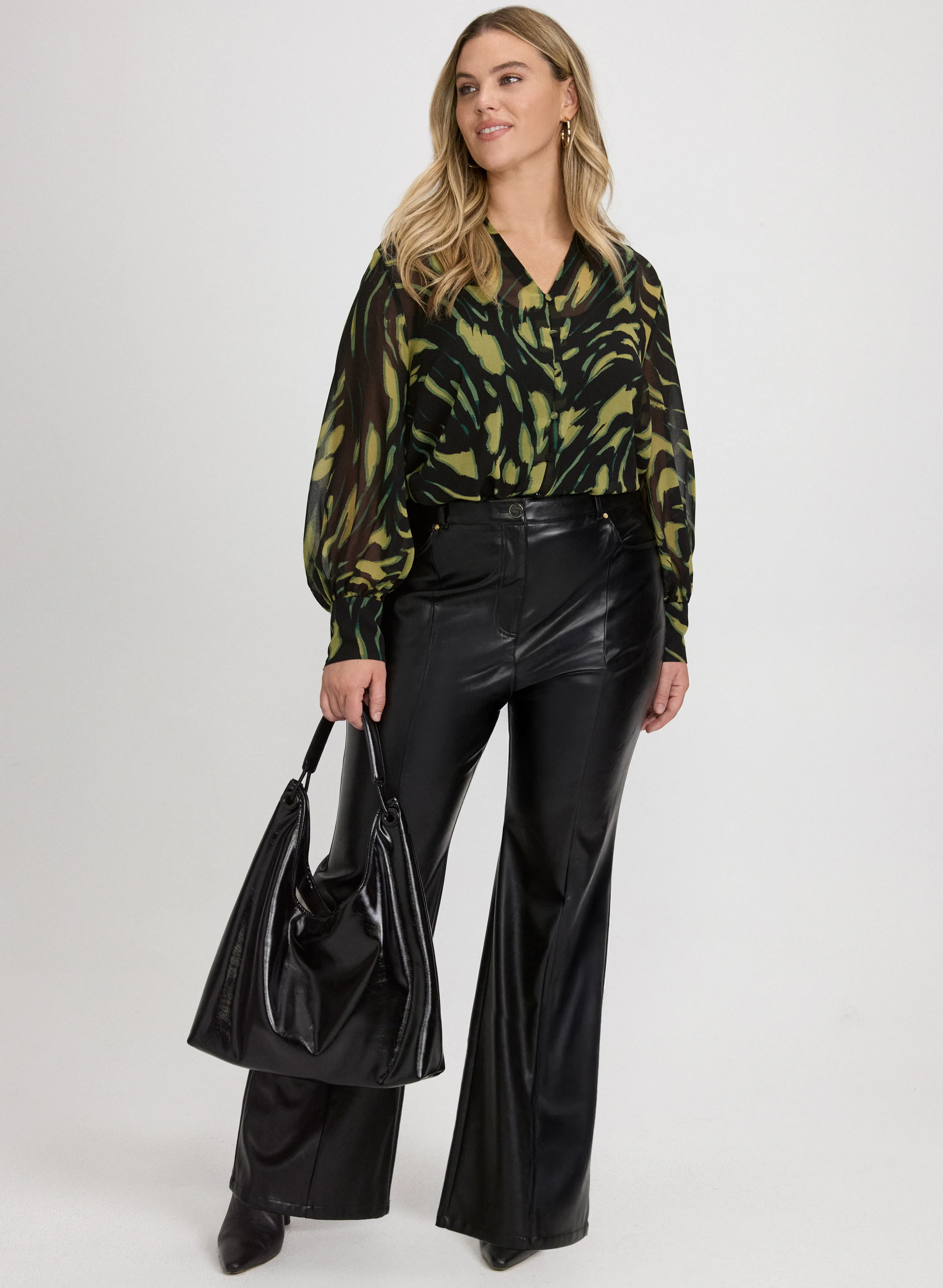 Vegan Leather Flare-Leg Pants - Image 9